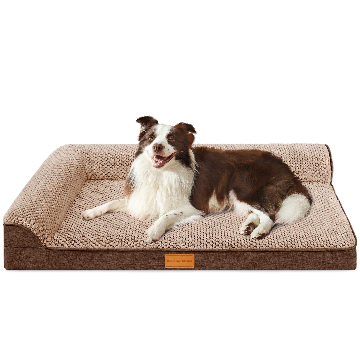 Exclusivo Mezcla Jacquard Orthopedic Pet Bed for Median Dogs, 36"X24" Waterproof L Shaped Dog Bed with Washable Cover, Brown