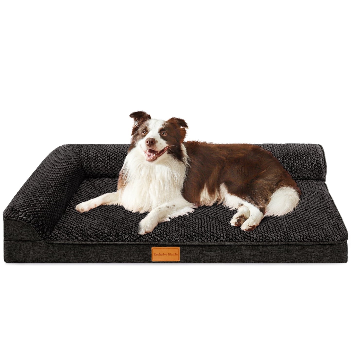 Exclusivo Mezcla Jacquard Orthopedic Pet Bed for Large Dogs, 42"X28" Waterproof L Shaped Dog Bed with Washable Cover, Black