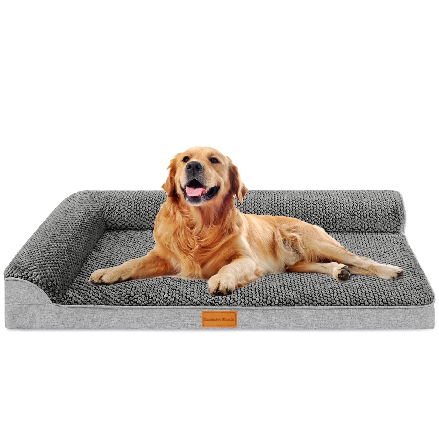 Exclusivo Mezcla Jacquard Orthopedic Pet Bed for Extra Large Dogs, 48"X30" Waterproof L Shaped Dog Bed with Washable Cover, Grey