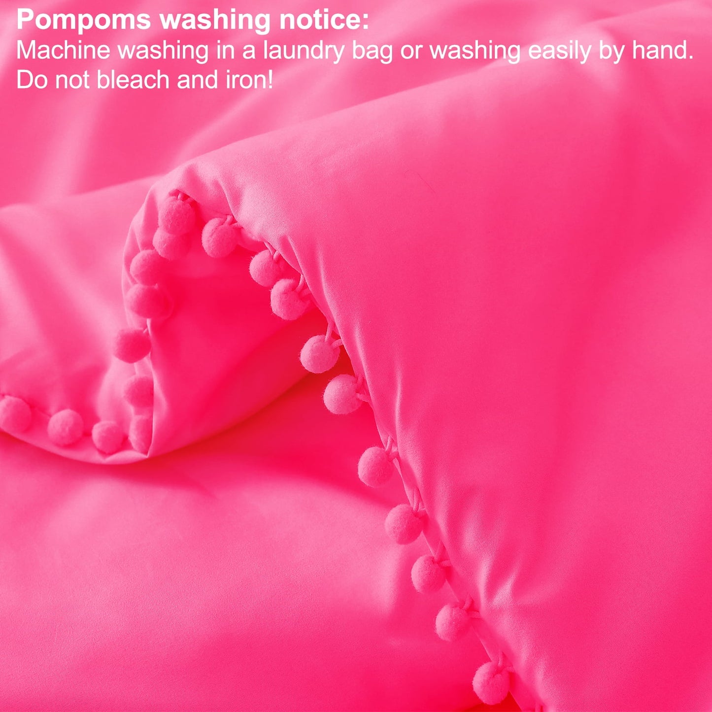 Exclusivo Mezcla Boho Pom Pom Ball Fringe Queen Comforter Set, 3 Piece Hot Pink Lightweight Down Alternative Bedding Comforter Sets for All Seasons (1 Comforter and 2 Pillowcases)