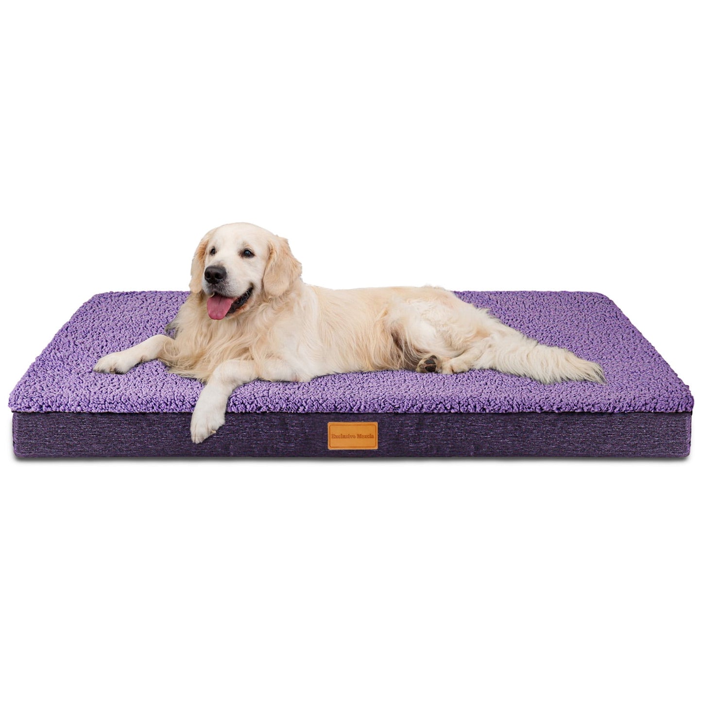 Exclusivo Mezcla Orthopedic Pet Bed for Large Dogs 42"X28", Waterproof Dog Beds with Removable Washable Cover, Purple