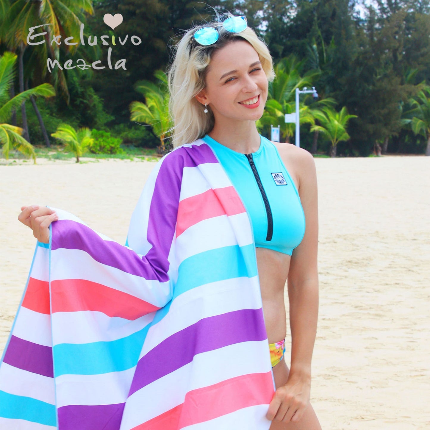 Exclusivo Mezcla Microfiber Quick Dry Beach Towel, Oversized Sand Free Beach Towel for Travel/ Camping/ Sports (Striped Pink, 35"X70") - Super Absorbent, Compact and Lightweight