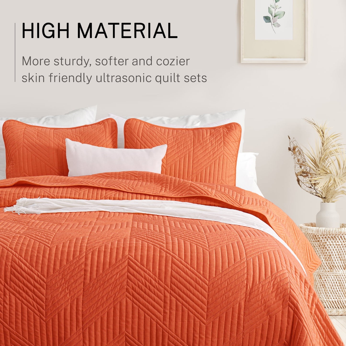 Exclusivo Mezcla Ultrasonic Full Queen Quilt Bedding Set, Lightweight Burnt Orange Bedspreads Soft Modern Geometric Coverlet Set for All Seasons (1 Quilt and 2 Pillow Shams)