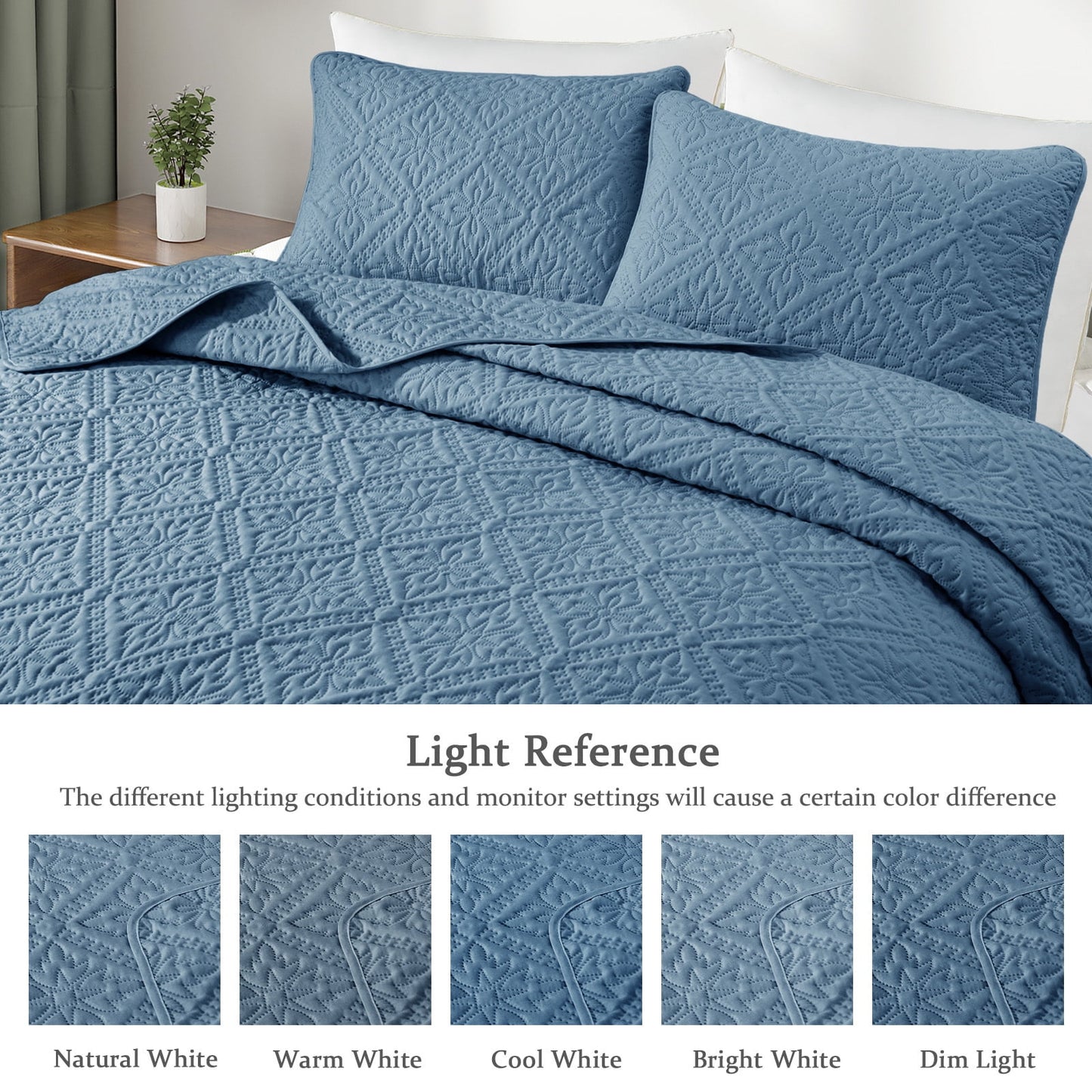 Exclusivo Mezcla King Quilt Bedding Set, Lightweight Soft Bedspreads Coverlets with 2 Pillow Shams, Modern Bluish Grey Oversized Quilts King Size for All Seasons