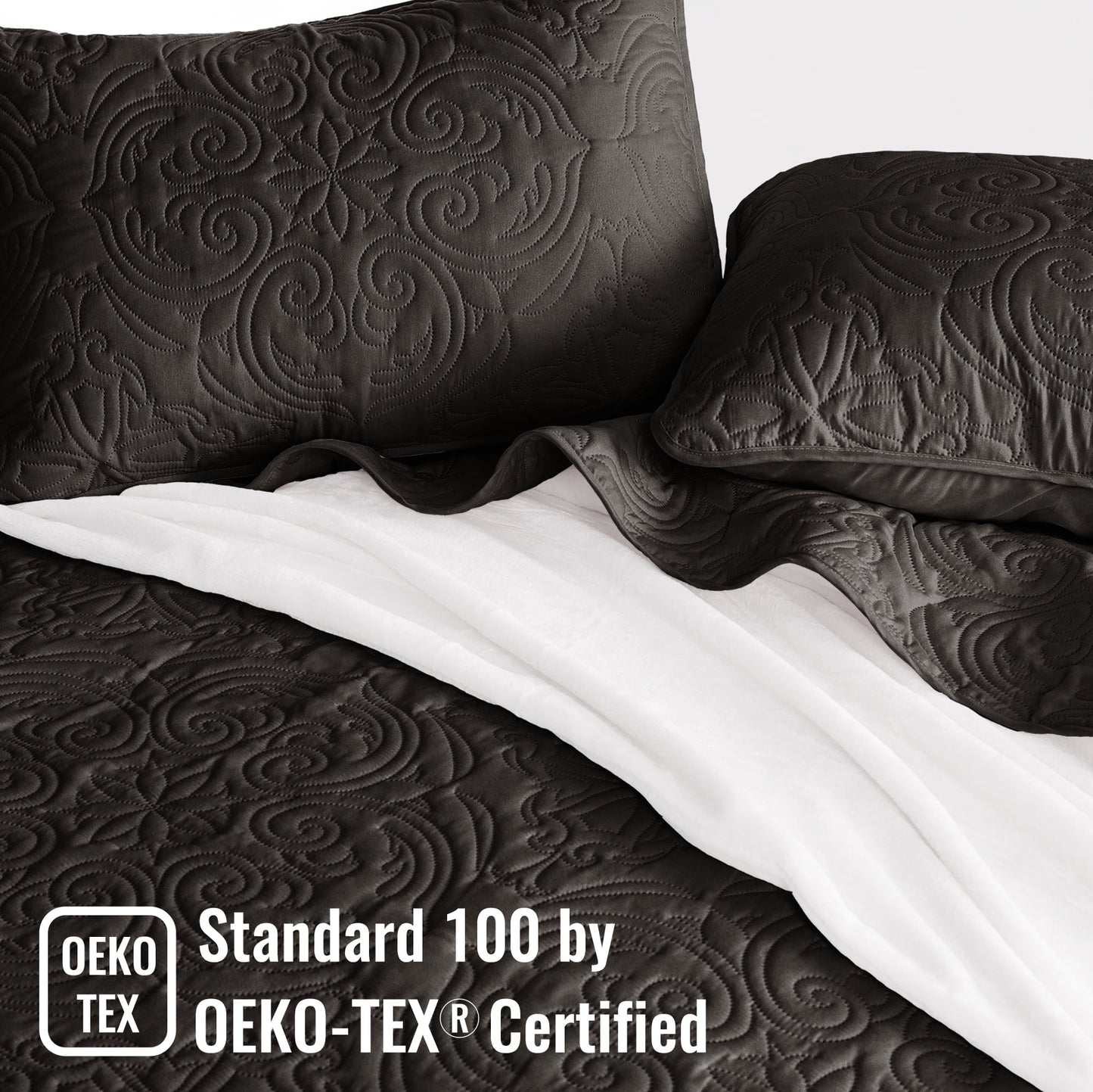 Exclusivo Mezcla King Quilt Bedding Set, Lightweight Vintage King Size Quilts with Pillow Shams, Soft Bedspreads Coverlets for All Seasons, (104"x96", Black)