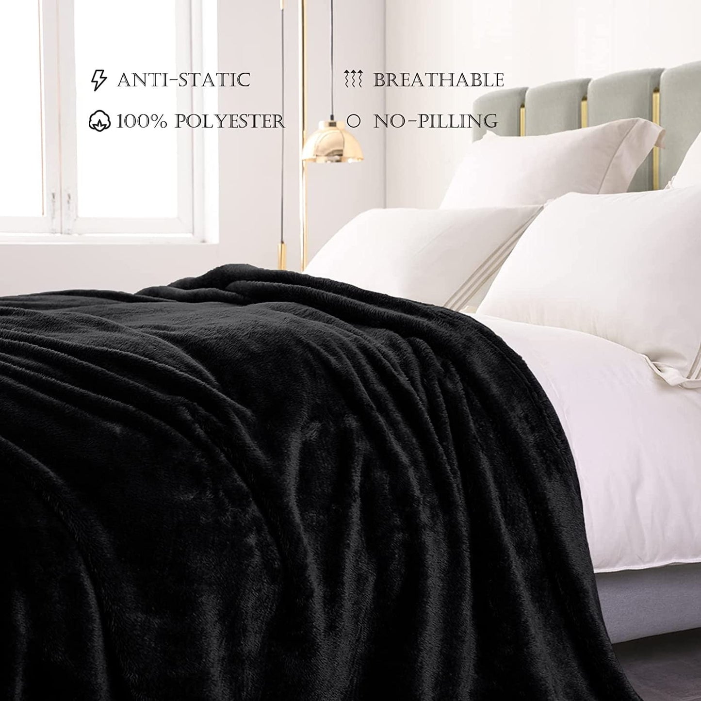 Exclusivo Mezcla Plush Fuzzy Fleece King Size Bed Blanket, Super Soft Fluffy and Thick Blankets for Travel Bed and Couch (Black, 90x104 inches)
