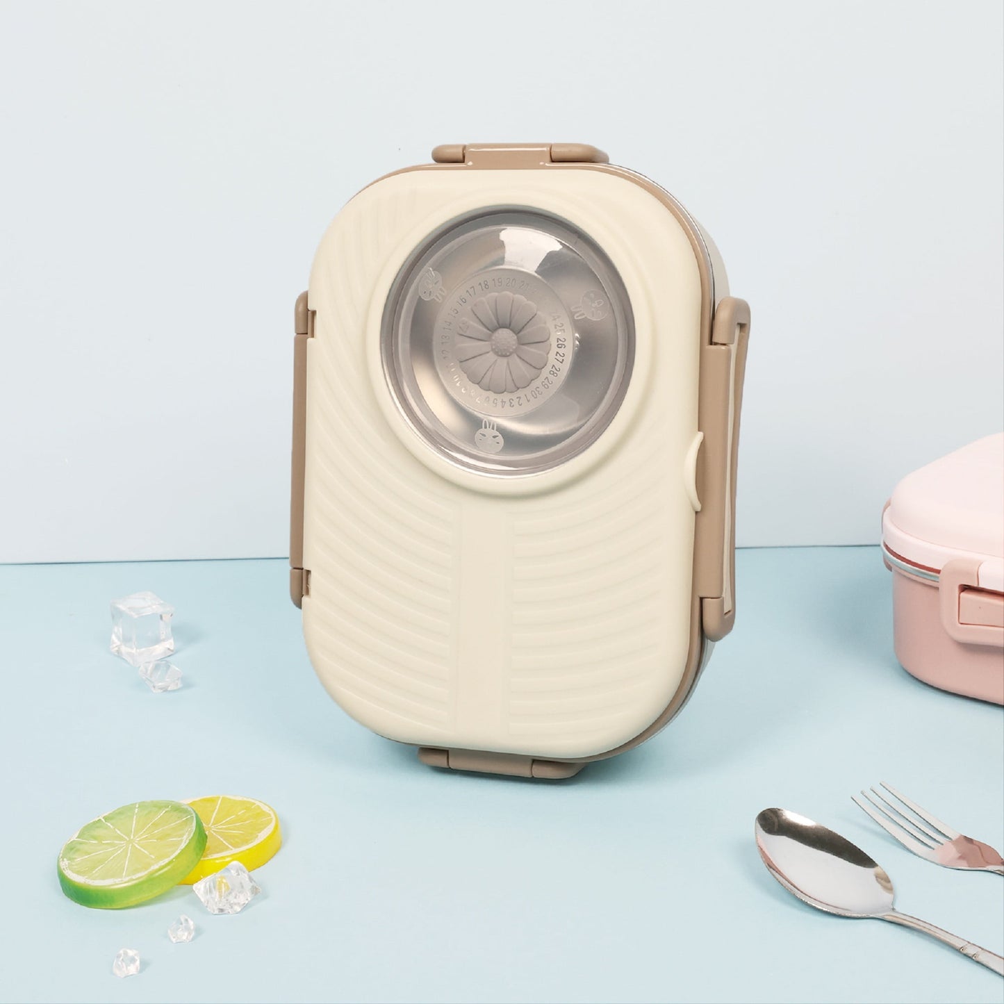 Exclusivo Mezcla Stainless Steel Bento Lunch Box for Kids and Adults,Stackable BPA-Free Food Containers with 3 Compartments and Reusable Sauce Bowl, Fork and Spoon, (1000ml/34oz, Cream)