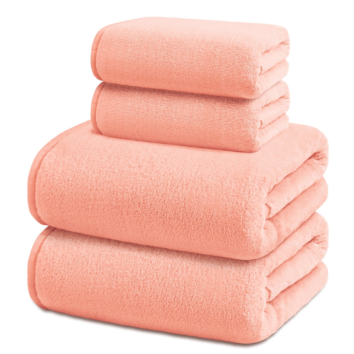 Exclusivo Mezcla 4-Piece Ultra Soft Bath Towel Set, Large Highly Absorbent Microfiber Coral Velvet Towel, Quick Drying for Body, Bathroom, Gym, Spa, 2 Bath Towels, 2 Hand Towels, Pink