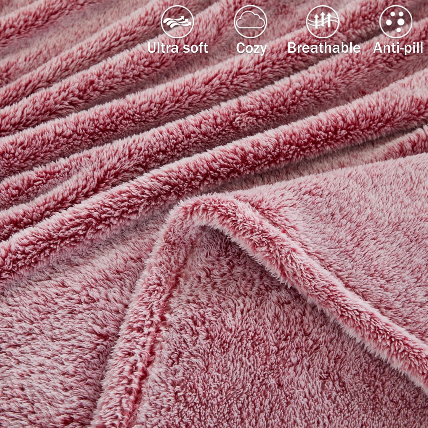 Exclusivo Mezcla Plush Extra Large Fleece Throw Blanket for Couch, Bed and Sofa (50x70 inches,Mixed Deep Red) Soft, Warm, Lightweight