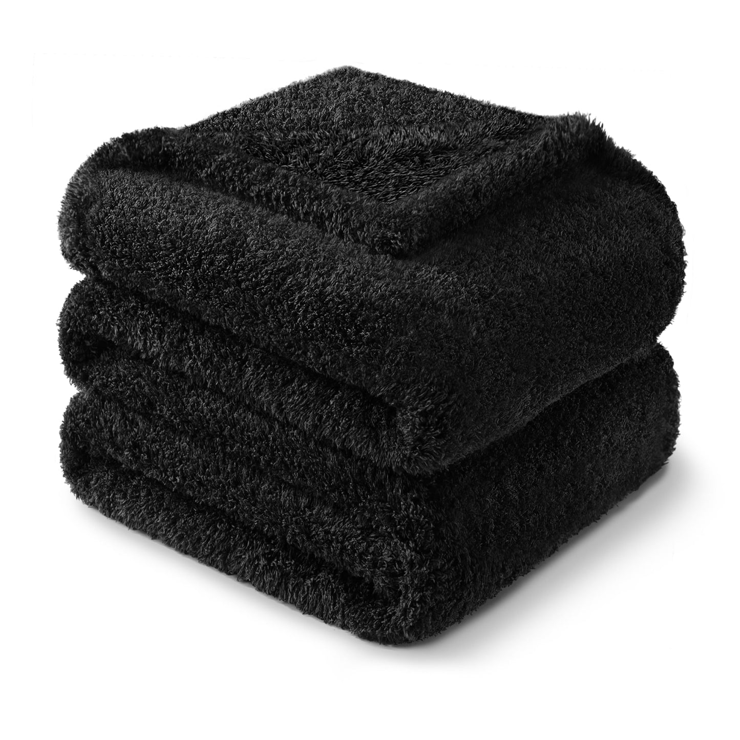Exclusivo Mezcla Fuzzy Fleece Throw Blanket for Couch Sofa, Lightweight Fluffy Solid Velvet Blanket, Suitable for All Seasons, 50x60 Inches, Black