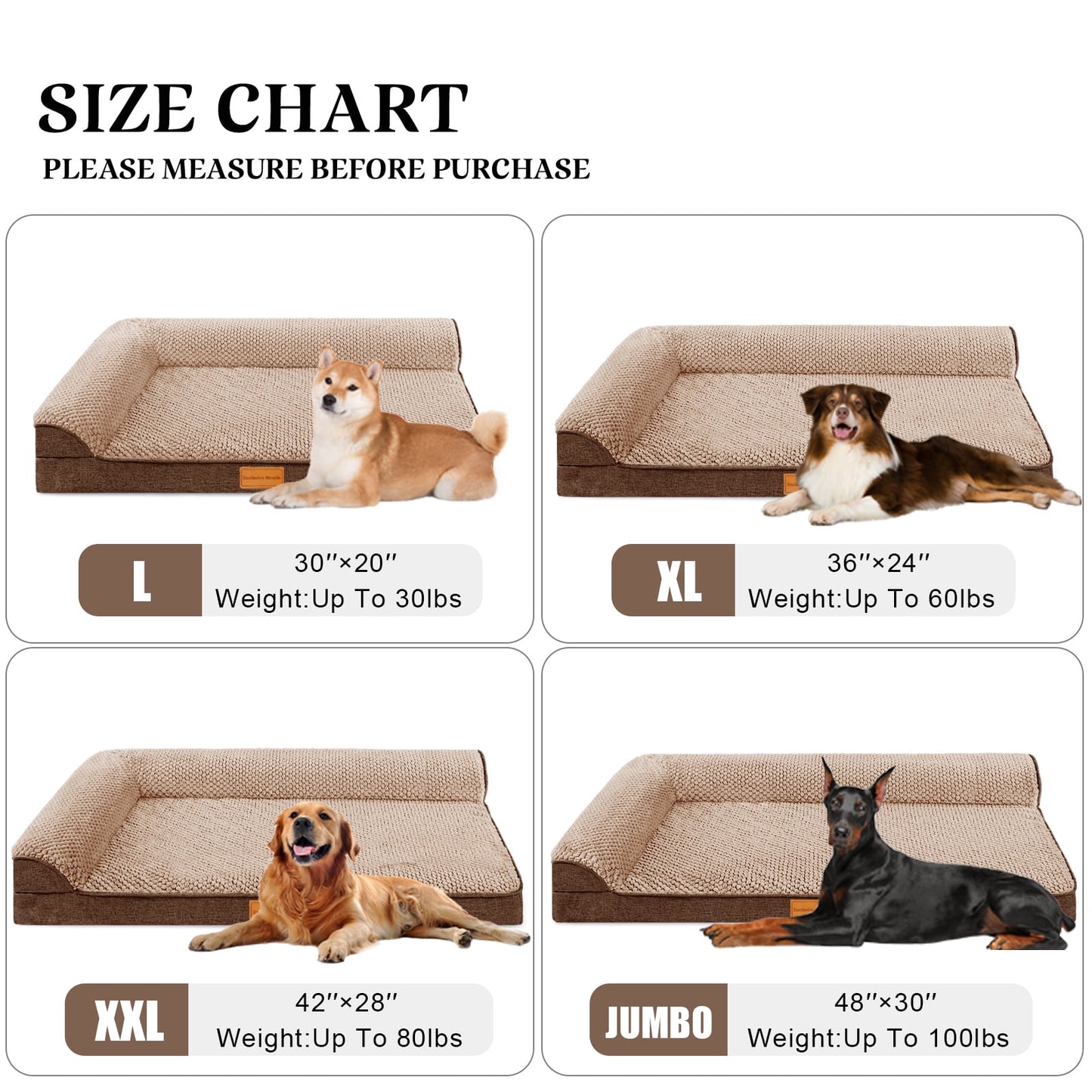 Exclusivo Mezcla Jacquard Orthopedic Pet Bed for Median Dogs, 30"X20" Waterproof L Shaped Dog Bed with Washable Cover, Brown