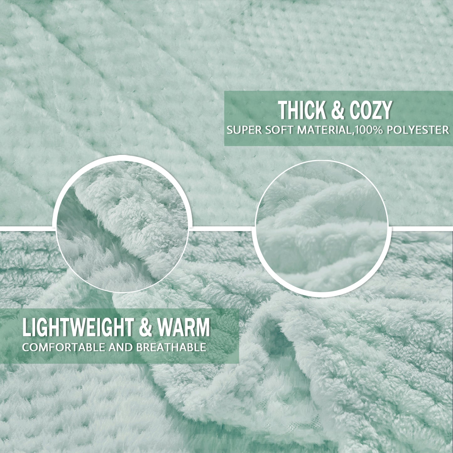 Exclusivo Mezcla Waffle Textured Extra Large Fleece Blanket, Super Soft and Warm Throw Blanket for Couch, Sofa and Bed (Mint Green, 50x70 inches)-Cozy, Fuzzy and Lightweight