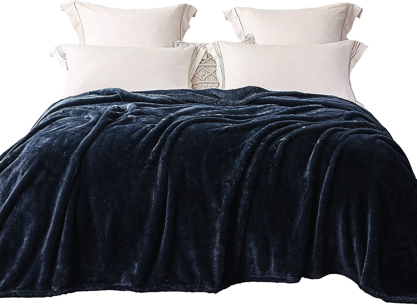 Exclusivo Mezcla Plush Fuzzy Fleece King Size Bed Blanket, Super Soft Fluffy and Thick Blankets for Travel Bed and Couch (Navy Blue, 90x104 inches)