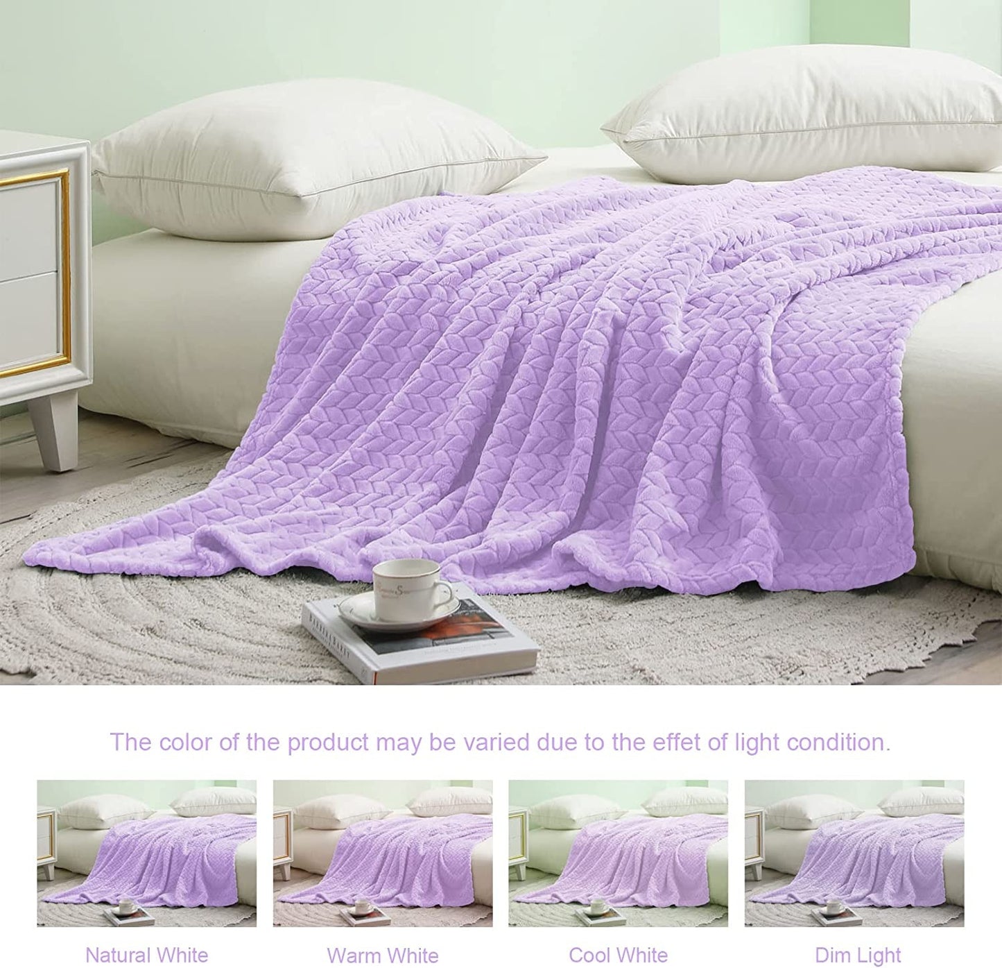 Exclusivo Mezcla Extra Large Flannel Fleece Throw Blanket, 50x70 Inches Leaves Pattern Soft Throw Blanket for Couch, Cozy, Warm, and Lightweight Blanket for Winter, Lilac Purple Blanket