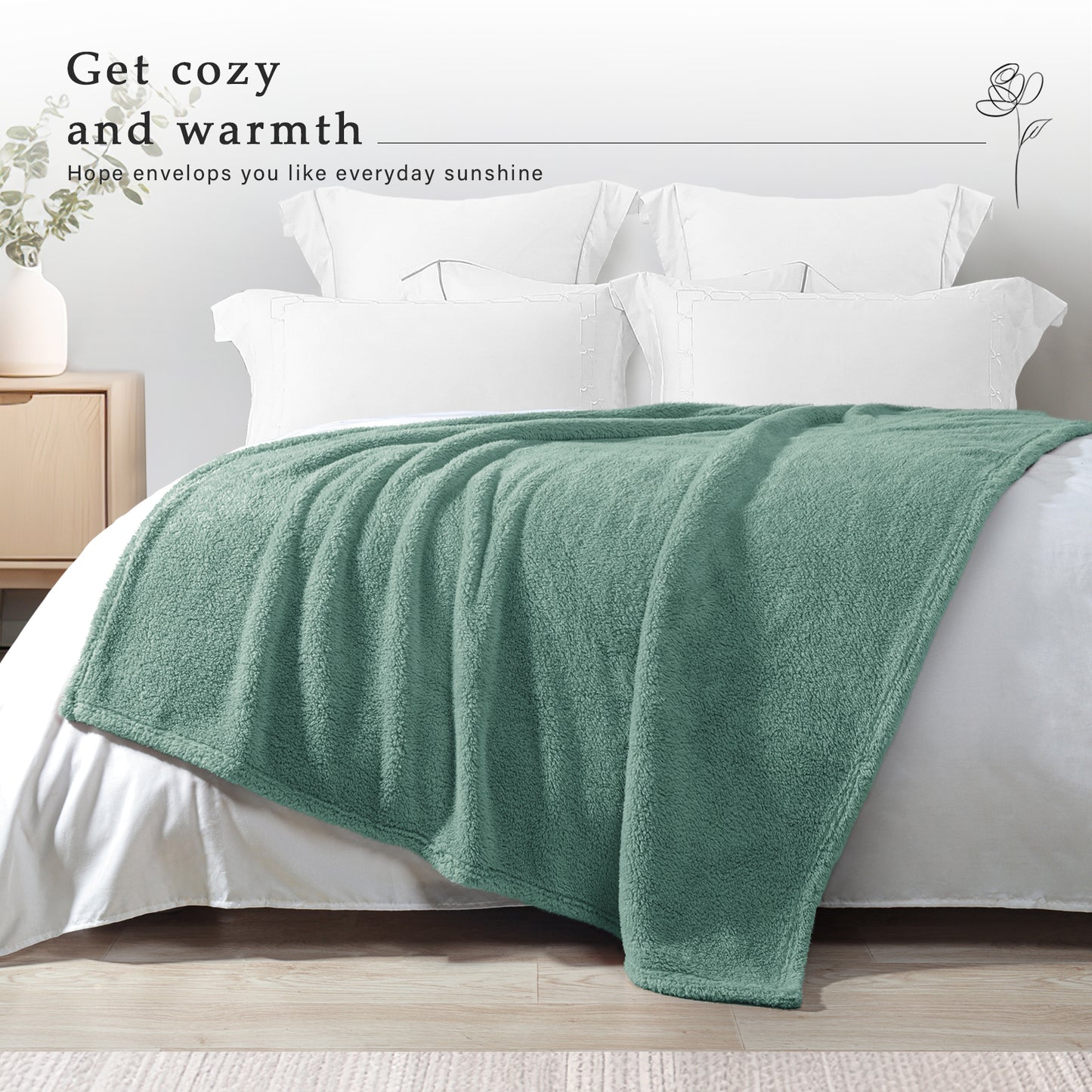 Exclusivo Mezcla Twin Size Flannel Fleece Blanket, Super Soft Velvet Plush Bed Blanket, Fuzzy Cozy Blankets for All Seasons, 60x80 Inches, Celadon Blanket