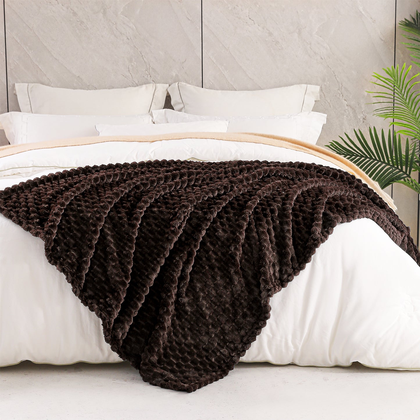 Exclusivo Mezcla King Size Soft Fleece Blanket, 90x104 Inches 3D Clouds Stylish Jacquard Velvet Blanket for Bed, Cozy Soft Lightweight for All Season, Coffee Blanket