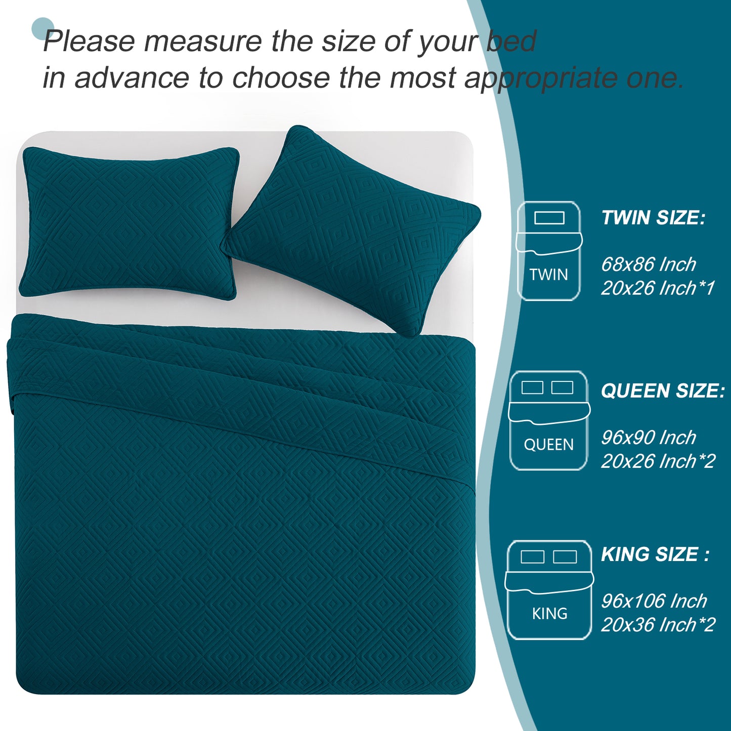 Exclusivo Mezcla 3-Piece Navy blue King Size Quilt Set, Square Pattern Ultrasonic Lightweight and Soft Quilts/Bedspreads/Coverlets/Bedding Set (1 Quilt, 2 Pillow Shams) for All Seasons