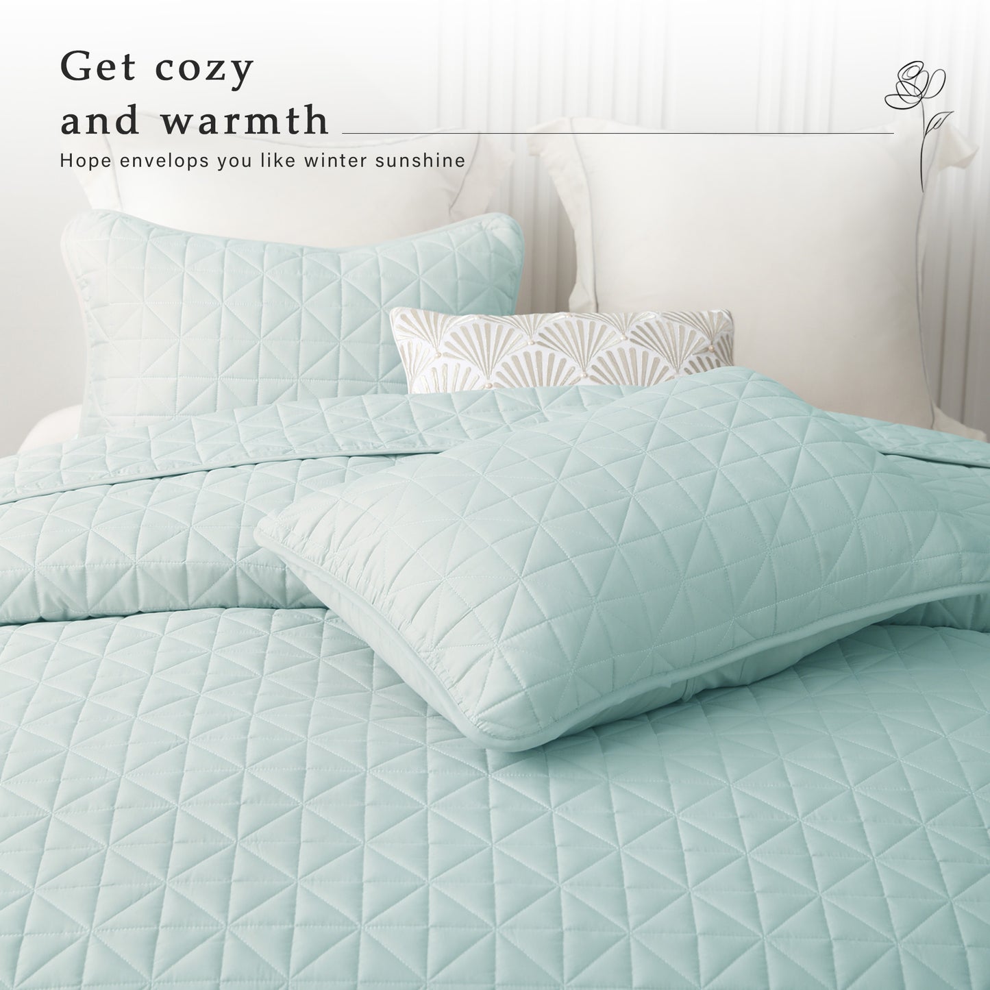 Exclusivo Mezcla Twin Quilt Bedding Set for All Seasons, Lightweight Soft Spa Blue Quilts Twin Size Bedspreads Coverlets Bed Cover with Geometric Stitched Pattern, (1 Quilt, 1 Pillow Sham)