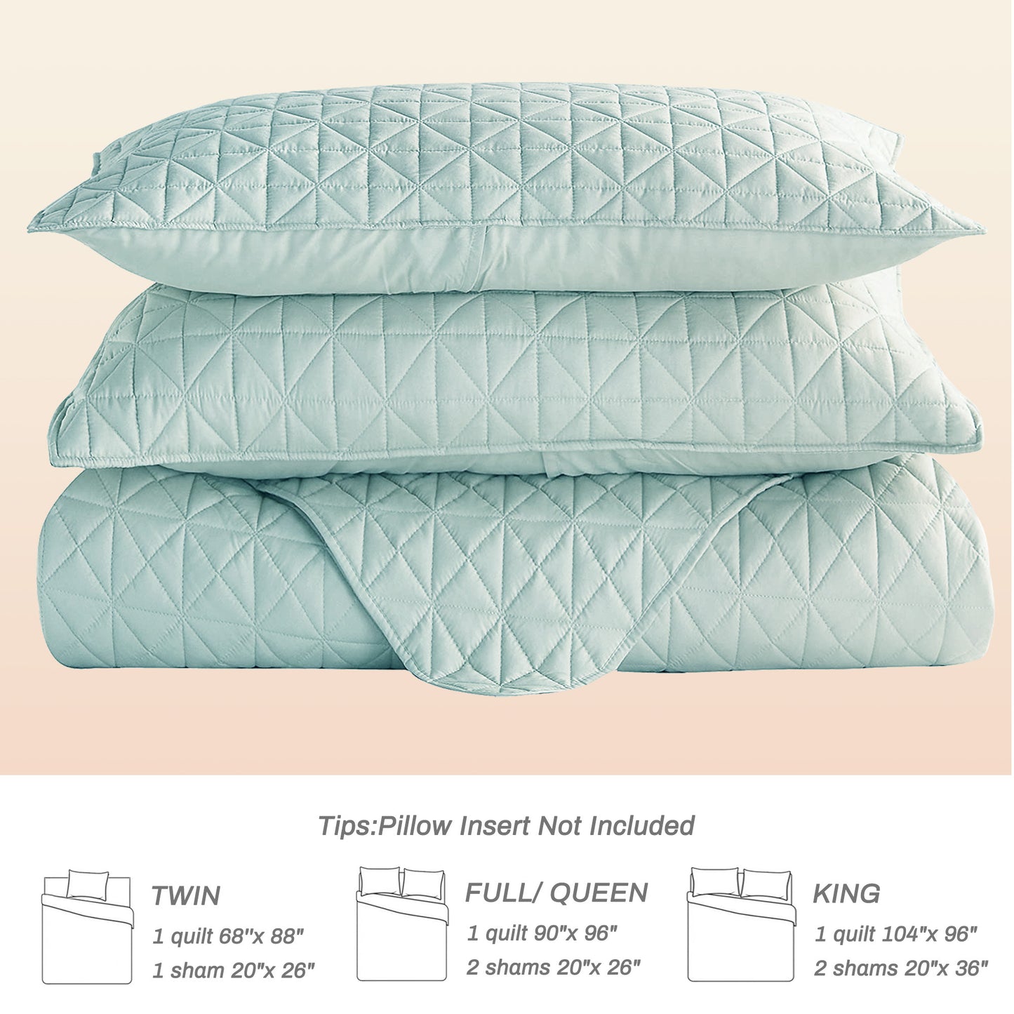 Exclusivo Mezcla Queen Quilt Bedding Set for All Seasons, Lightweight Soft Spa Blue Quilts Queen Size Bedspreads Coverlets Bed Cover with Geometric Stitched Pattern, (1 Quilt, 2 Pillow Shams)