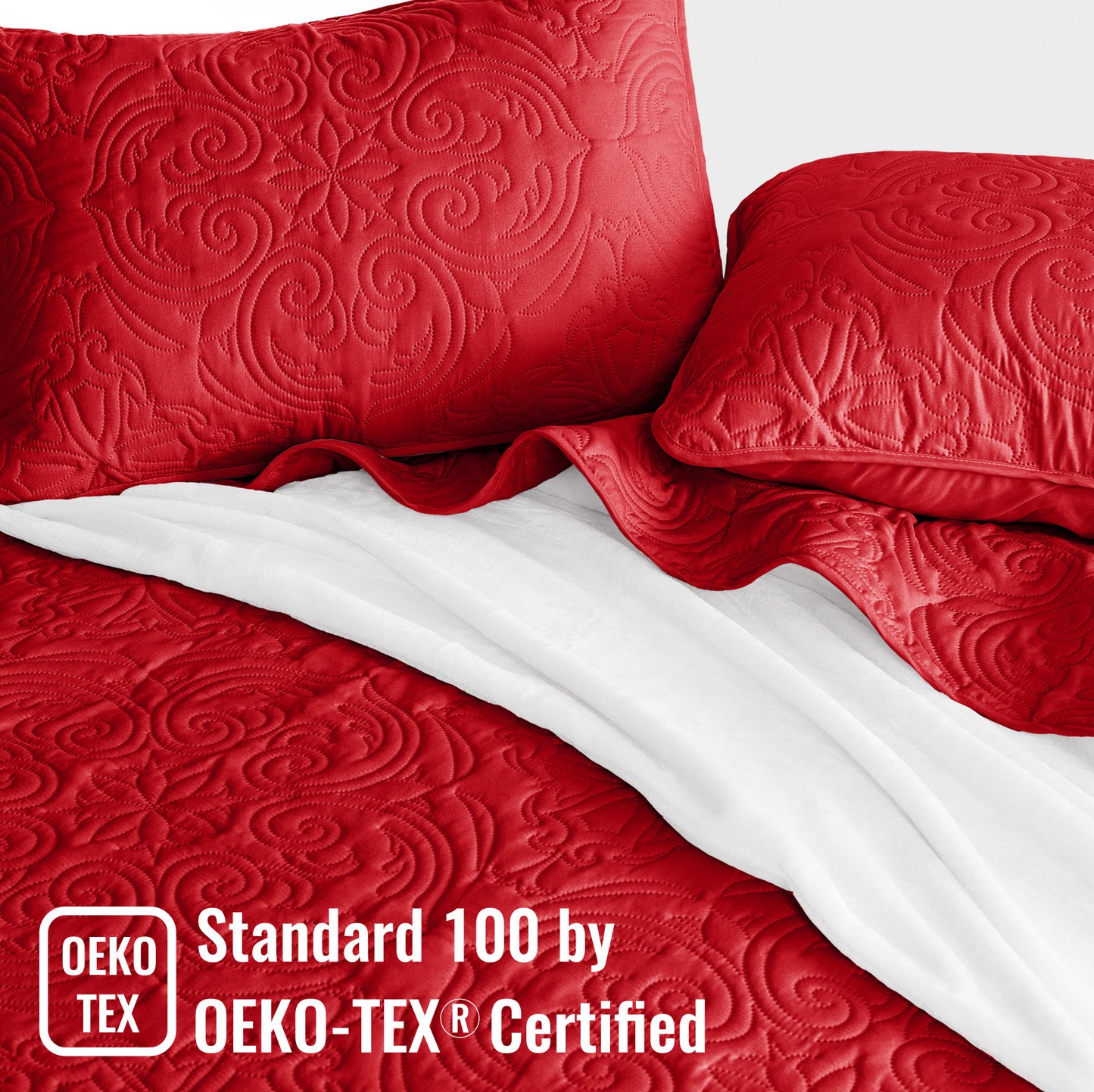 Exclusivo Mezcla King Quilt Bedding Set, Lightweight Vintage King Size Quilts with Pillow Shams, Soft Bedspreads Coverlets for All Seasons, (104"x96", Red)