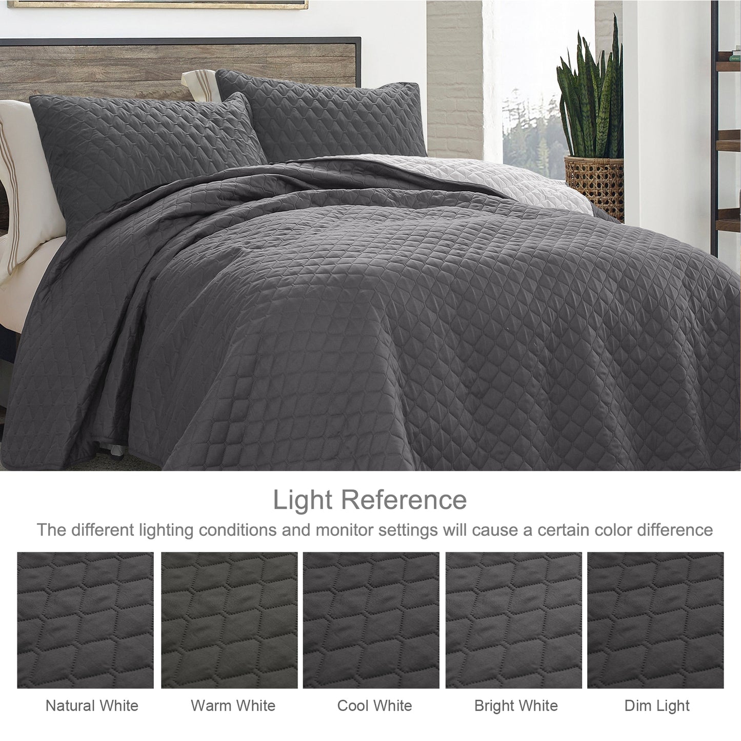Exclusivo Mezcla Ultrasonic Reversible Twin Quilt Bedding Set with Pillow Sham, Lightweight Quilts Twin Size, Soft Bedspreads Bed Coverlets for All Seasons - (Grey, 68"x88")