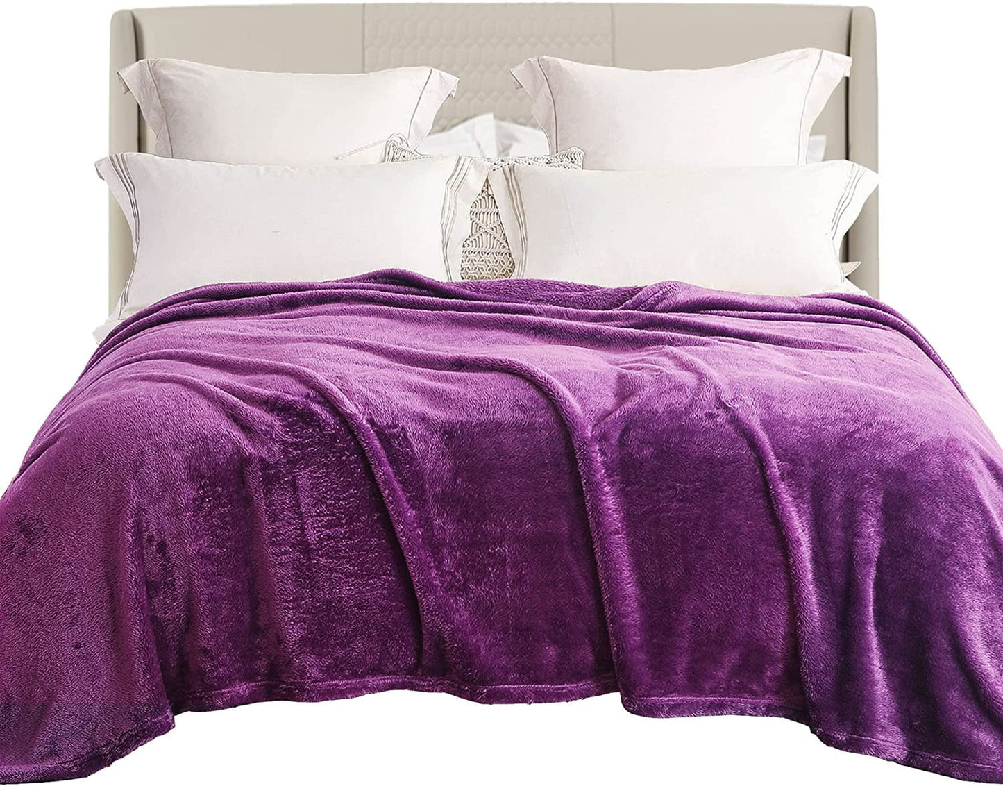 Exclusivo Mezcla Plush Fuzzy Fleece Queen Size Bed Blanket, Super Soft Fluffy and Thick Blankets for Travel Bed and Couch (Purple, 90x90 inches)