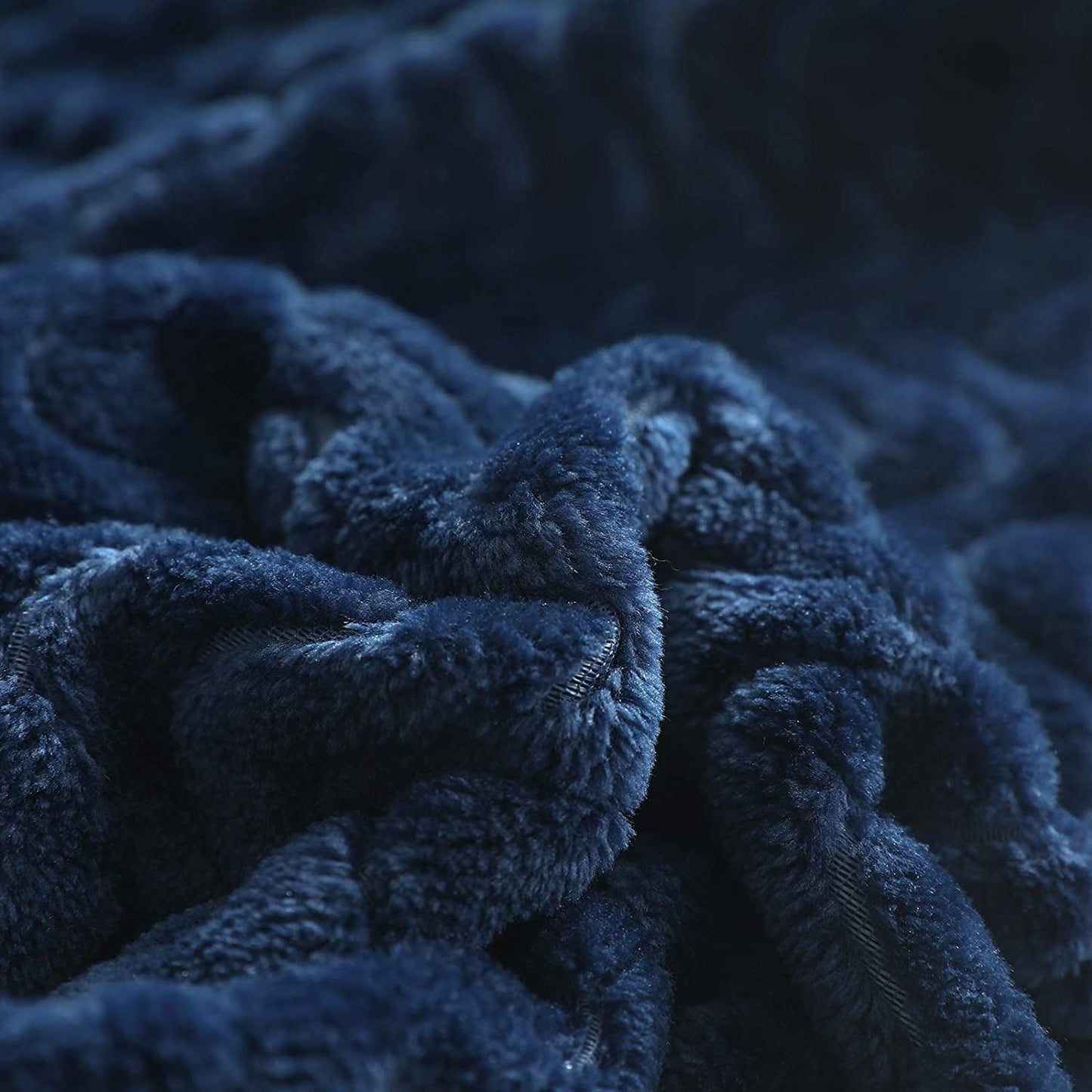 Exclusivo Mezcla Queen Size Jacquard Weave Wave Pattern Flannel Fleece Velvet Plush Bed Blanket as Bedspread/Coverlet/Bed Cover (90" x 90",Navy Blue) - Soft, Lightweight, Warm and Cozy