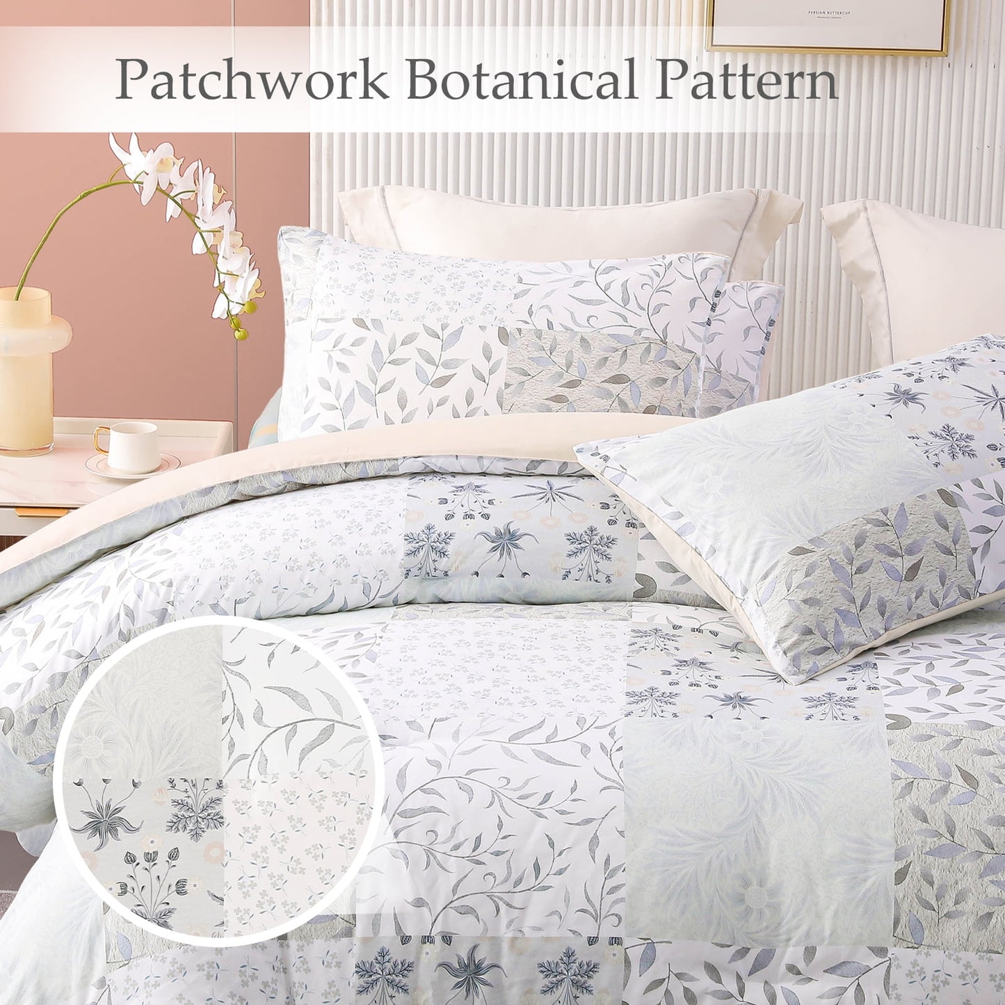 Exclusivo Mezcla 3-Piece Patchwork King Size Comforter Set, Microfiber Bedding Down Alternative Comforter for All Seasons with 2 Pillow Shams, Grey and Camel