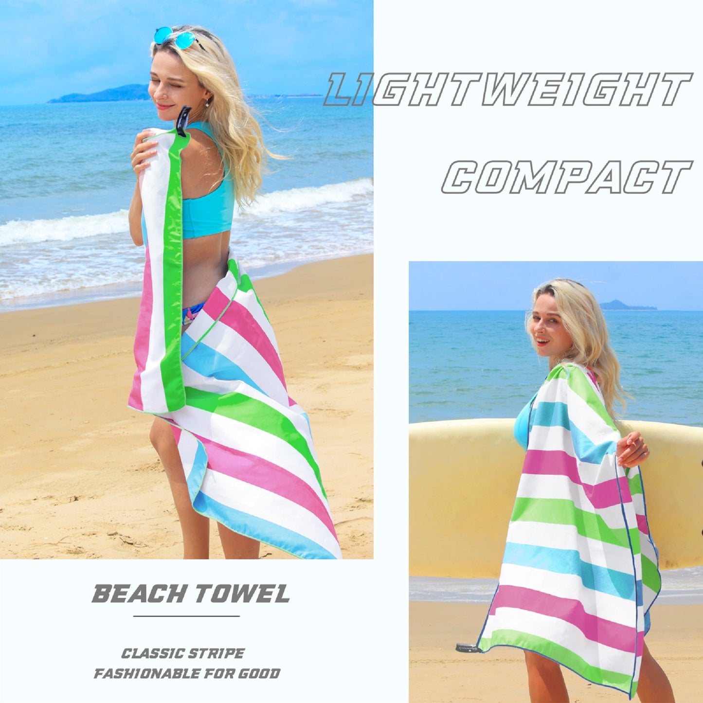 Exclusivo Mezcla Microfiber Quick Dry Beach Towel, Large Sand Free Beach Towel for Travel/Camping/Sports (Striped Multicolor, 30"X60") - Super Absorbent, Compact and Lightweight