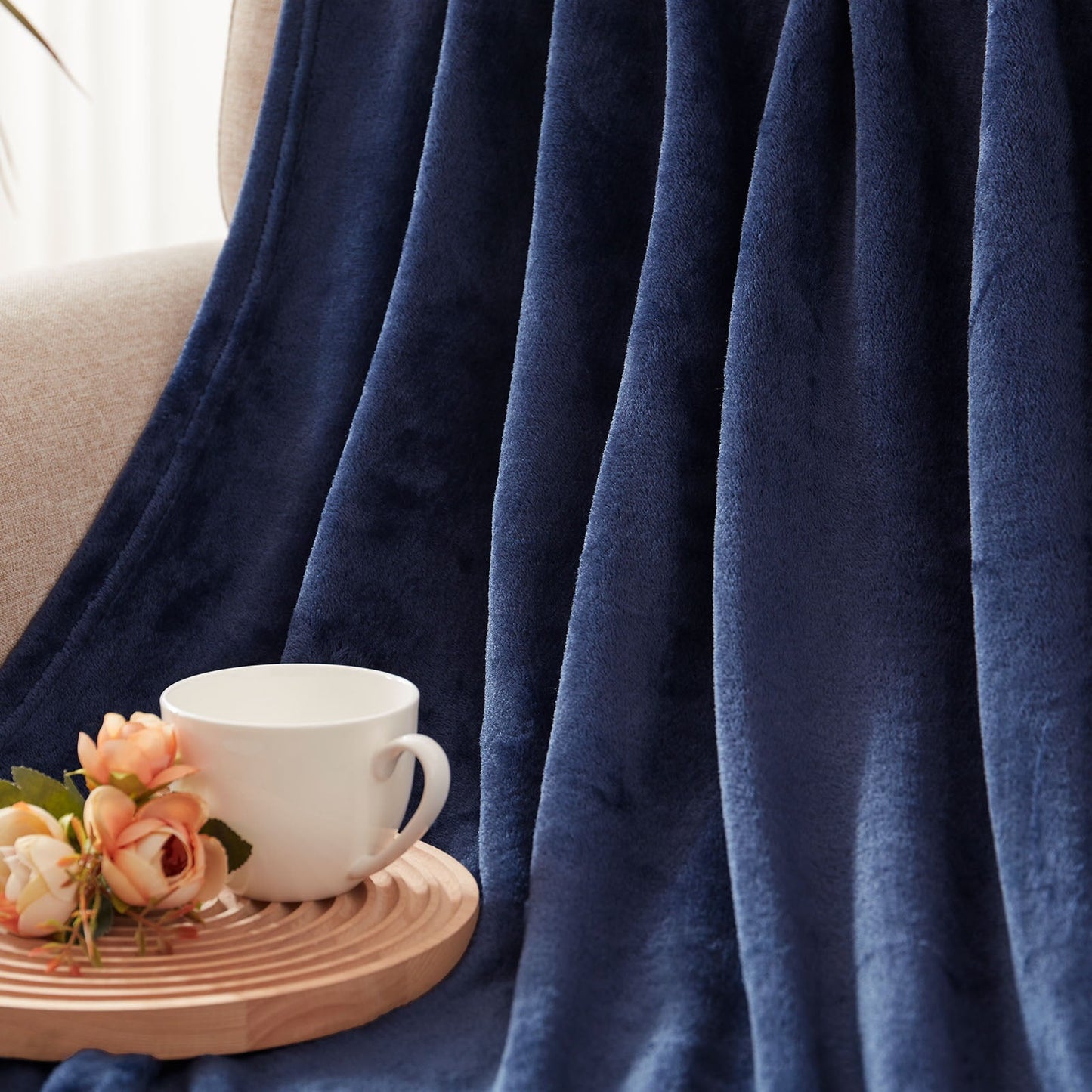 Exclusivo Mezcla Flannel Fleece Velvet Plush Soft Throw Blanket ?C 50" x 60" ( Navy Blue)