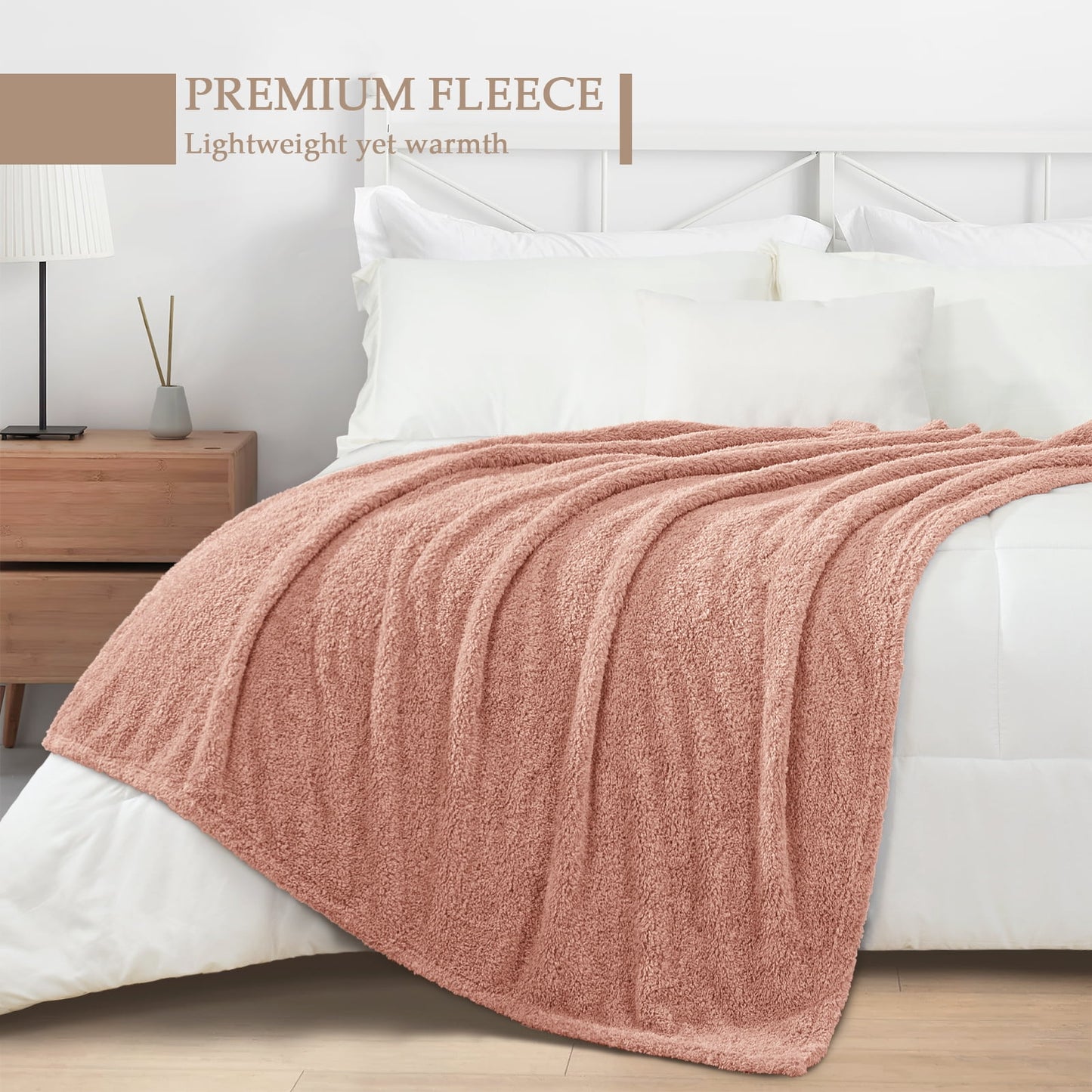 Exclusivo Mezcla Fuzzy Fleece Bed Blanket, Lightweight Fluffy Solid Velvet Blankets King Size, Suitable for All Seasons, 90x104 Inches, Dusty Pink