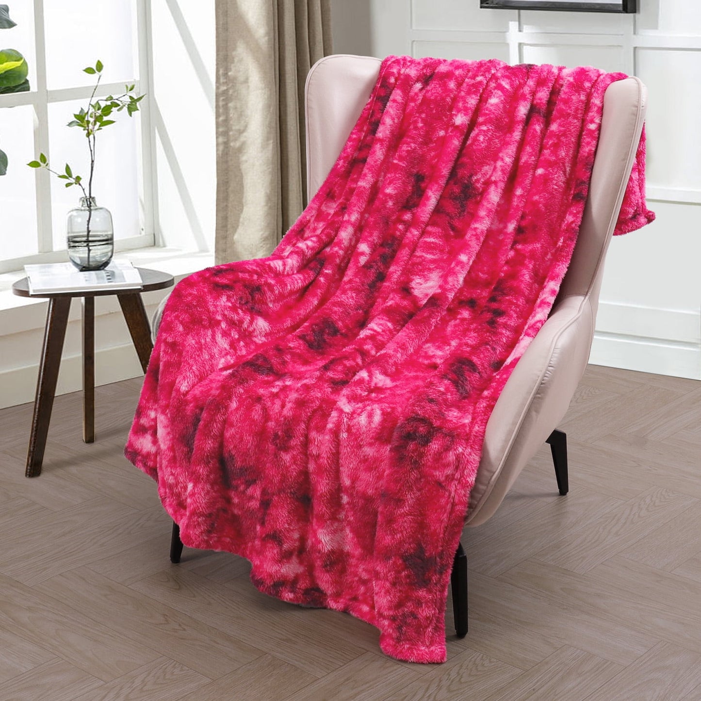 Exclusivo Mezcla Super Soft Tie Dye Blanket, Shaggy Plush Decorative Throw Blankets for Couch, Sofa, Bed, All Seasons (50x70 inches, Tie Dye Fuchsia)