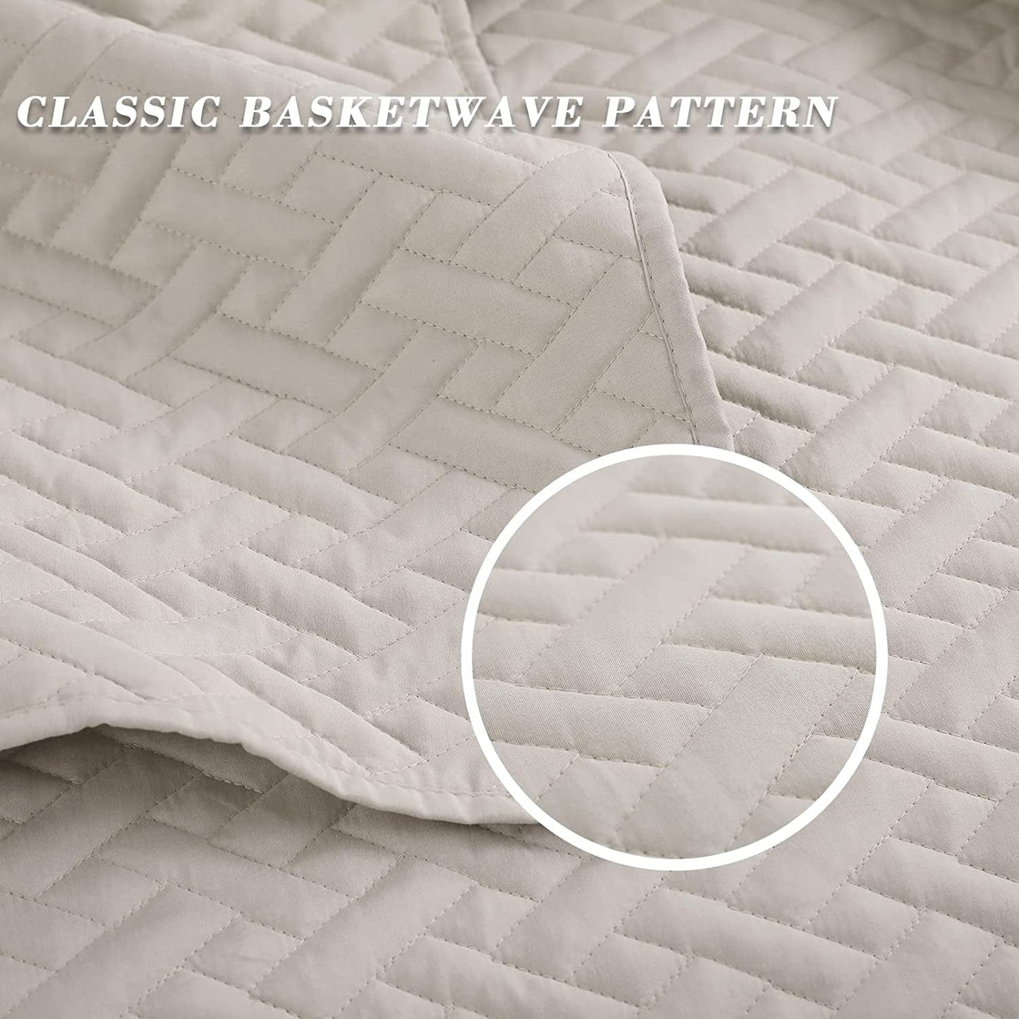 Exclusivo Mezcla 3-Piece Queen Size Quilt Set with Pillow Shams, Basket Quilted Bedspread/Coverlet/Bed Cover(96x90 Inches, Brich Beige) -Soft, Lightweight and Reversible