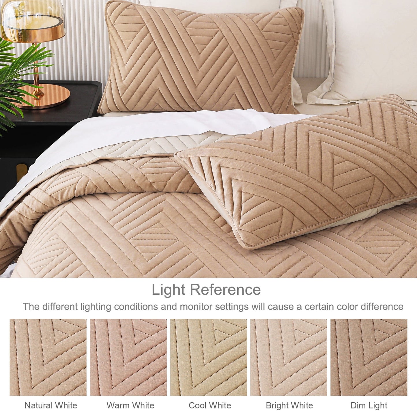 Exclusivo Mezcla Super Plush Velvet Quilt Twin Size with Pillow Sham, Luxury Soft Reversible 2 Piece Bedspreads Coverlet Comforter set for all seasons, Lightweight and Warm, Beige