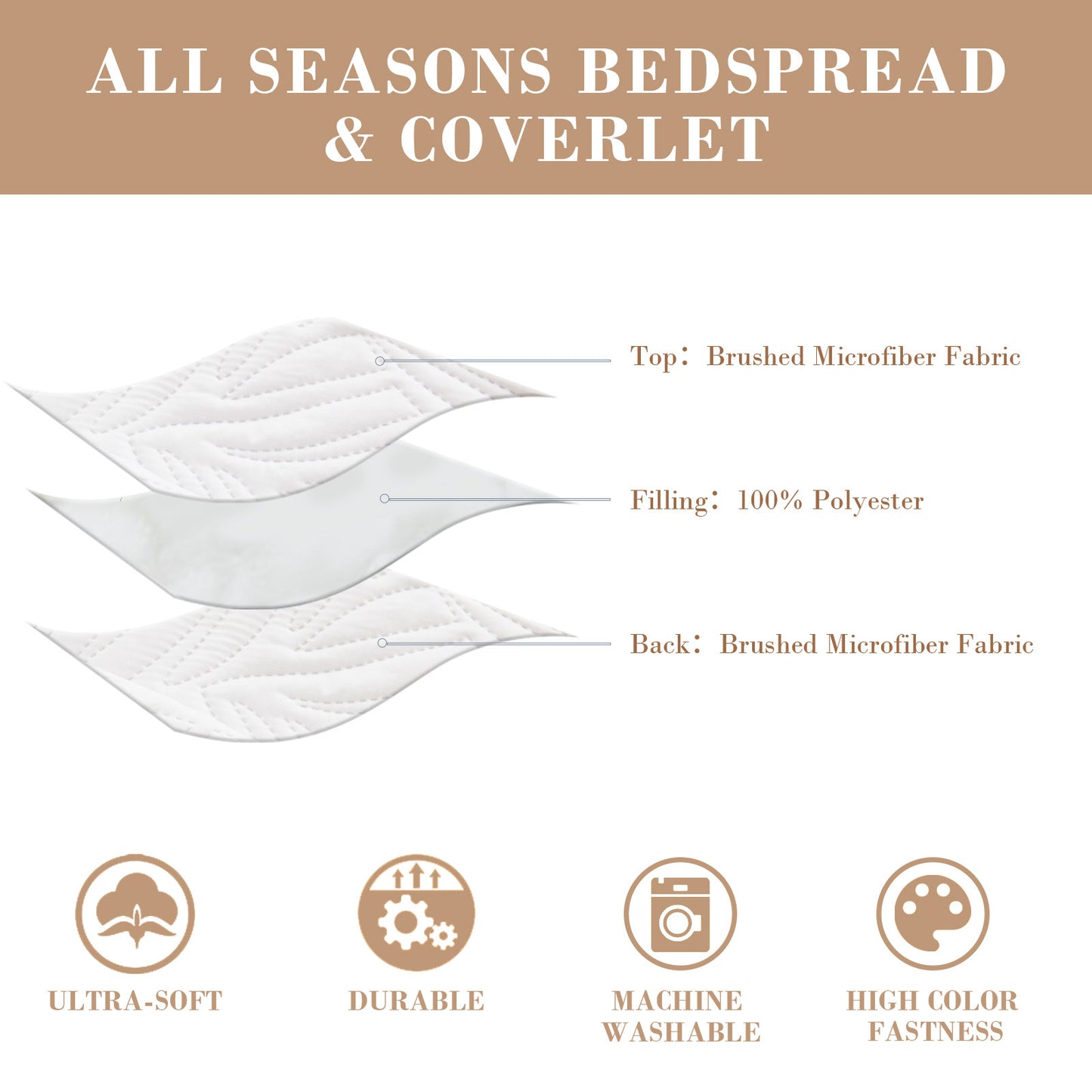 Exclusivo Mezcla Ultrasonic Full Queen Quilt Set White, 3 Pieces Lightweight Bedspread Leaf Pattern Bed Cover Soft Coverlet Bedding Set