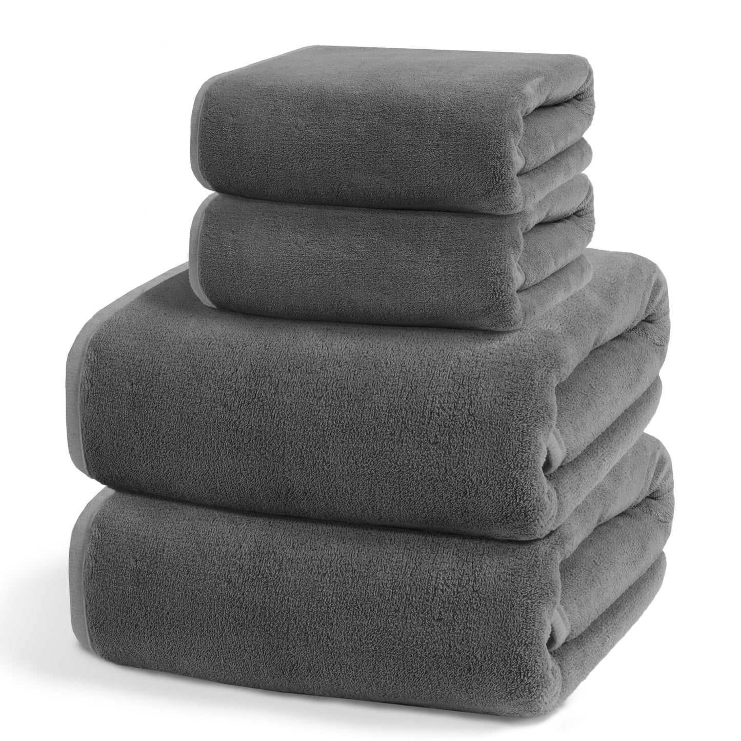 Exclusivo Mezcla 4-Piece Ultra Soft Bath Towel Set, Large Highly Absorbent Microfiber Coral Velvet Towel, Quick Drying for Body, Bathroom, Gym, Spa, 2 Bath Towels, 2 Hand Towels, Grey