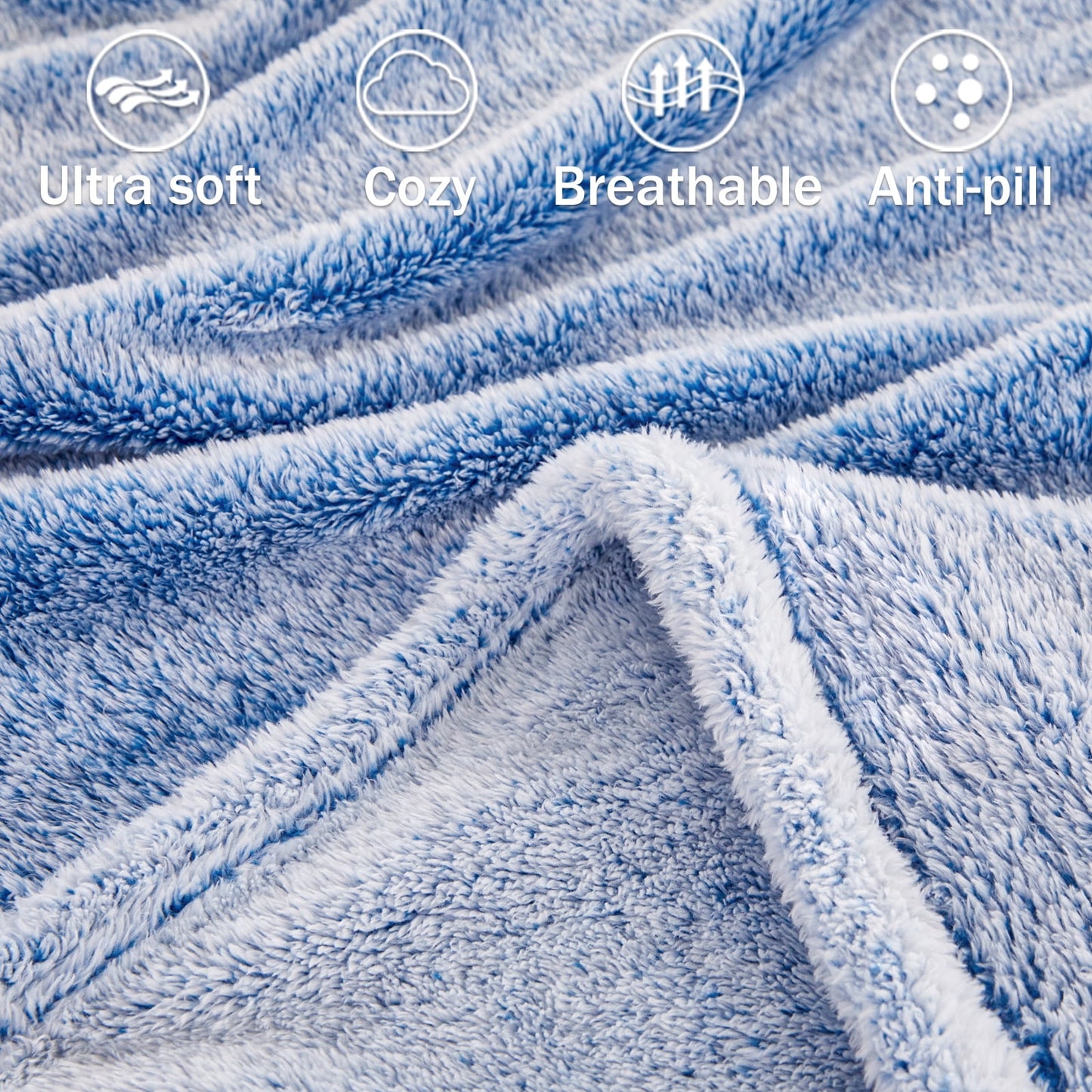 Exclusivo Mezcla Plush Fuzzy Fleece Queen Size Bed Blanket, Super Soft Fluffy and Thick Blankets for Travel Bed and Couch (Mixed Cobalt Blue, 90x90 inches)