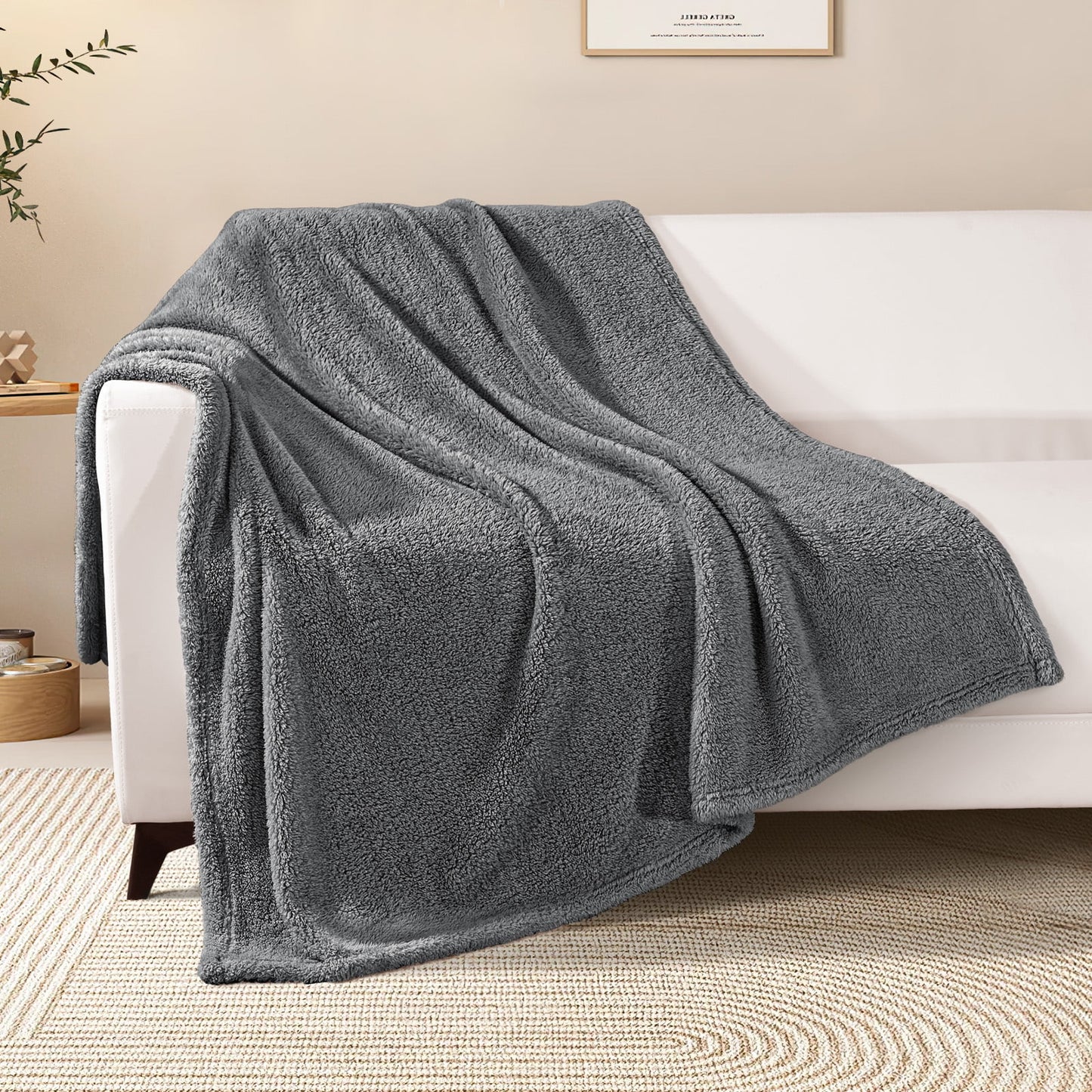 Exclusivo Mezcla Soft Fleece Throw Blanket for Couch, Super Soft Velvet Plush Bed Blanket, Fuzzy Cozy Blankets for All Seasons, 50x60 Inches, Dark Grey Blanket