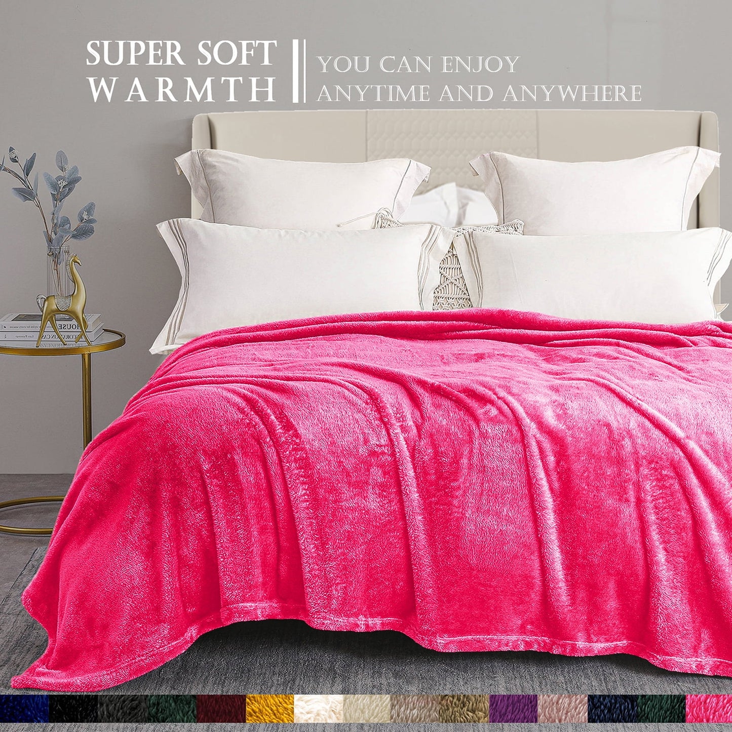 Exclusivo Mezcla Plush Fuzzy Fleece Queen Size Bed Blanket, Super Soft Fluffy and Thick Blankets for Travel Bed and Couch (Hot Pink, 90x90 inches)