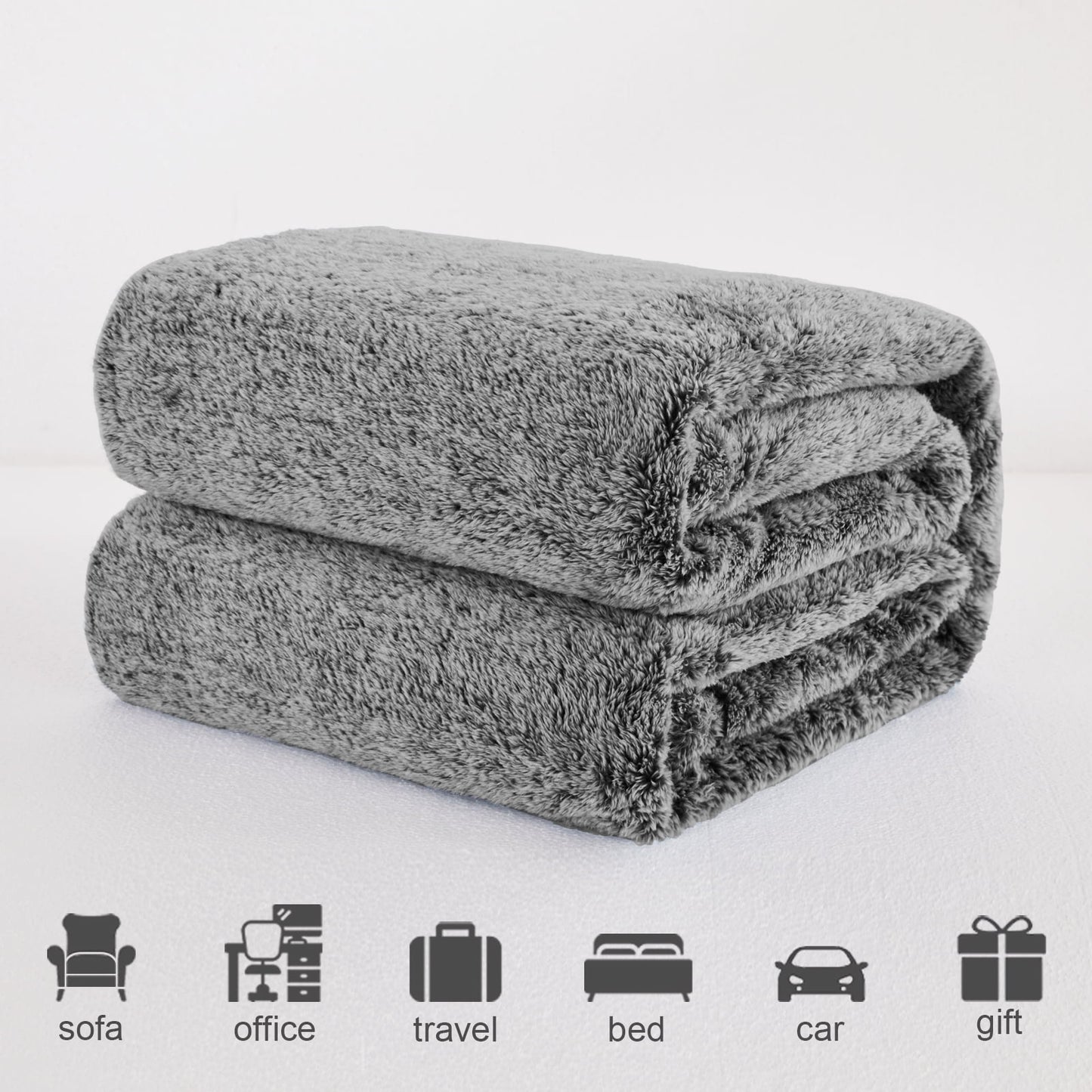 Exclusivo Mezcla Plush Fuzzy Fleece Queen Size Bed Blanket, Super Soft Fluffy and Thick Blankets for Travel Bed and Couch (Mixed Black, 90x90 inches)
