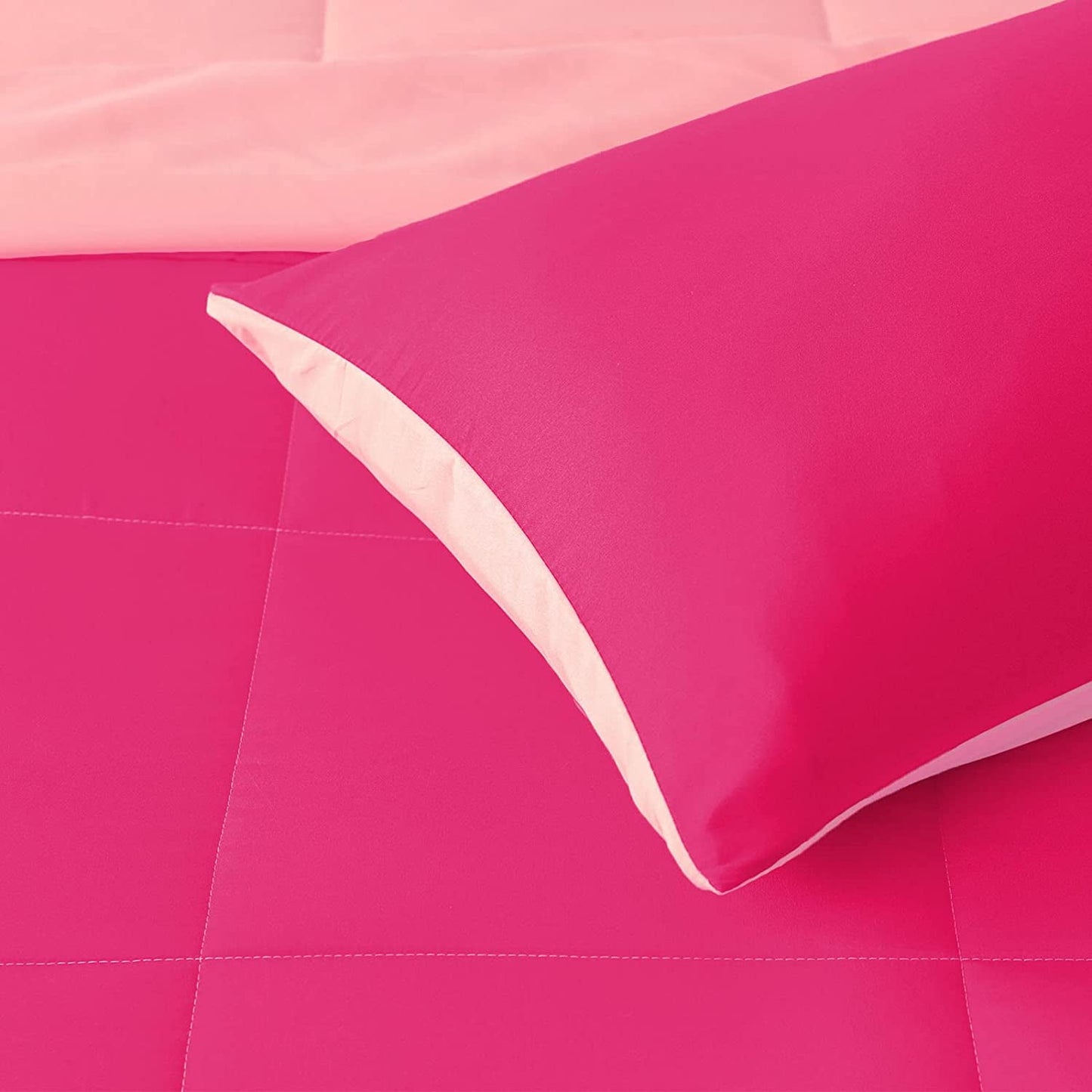 Exclusivo Mezcla Lightweight Reversible 2-Piece Comforter Set All Seasons, Down Alternative Comforter with 1 Pillow Sham, Twin Size, Hot Pink/ Blush Pink