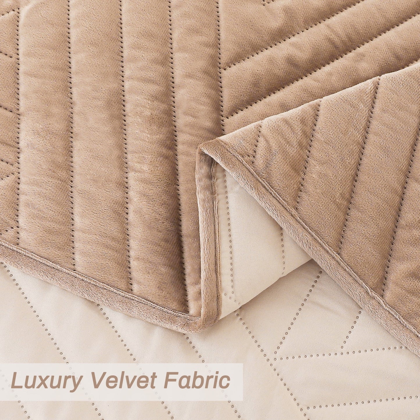 Exclusivo Mezcla Super Plush Velvet Quilt Twin Size with Pillow Sham, Luxury Soft Reversible 2 Piece Bedspreads Coverlet Comforter set for all seasons, Lightweight and Warm, Beige