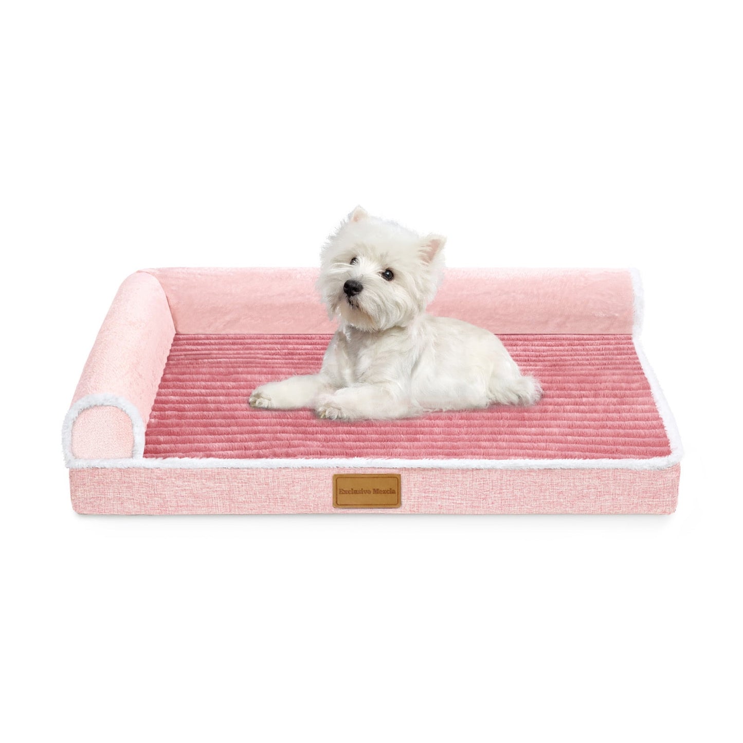 Exclusivo Mezcla Orthopedic Pet Bed for Medium Dogs, 36"X24" Waterproof L Shaped Sofa Dog Bed, Pink