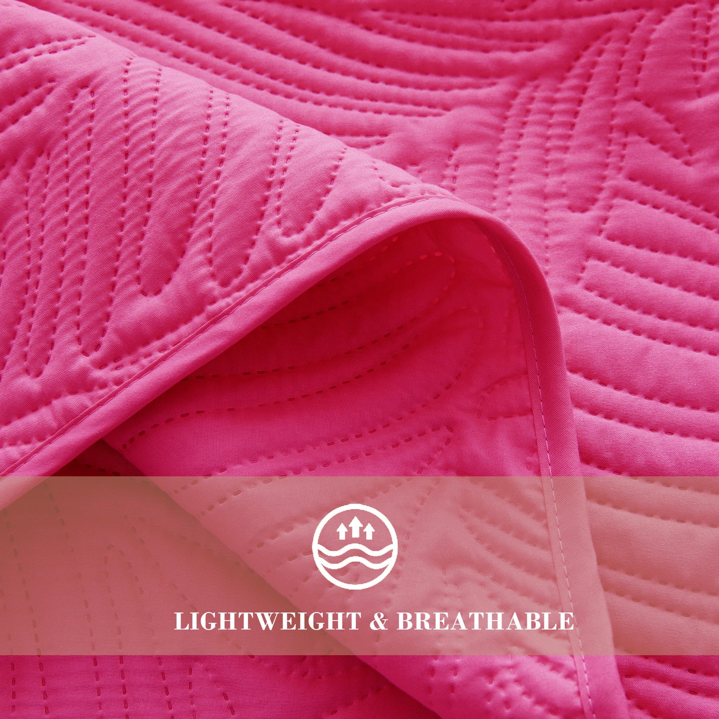 Exclusivo Mezcla Ultrasonic Twin Size Quilt Set Hot Pink, 2 Pieces Lightweight Bedspread Leaf Pattern Bed Cover Soft Microfiber Coverlet Bedding Set for All Seasons