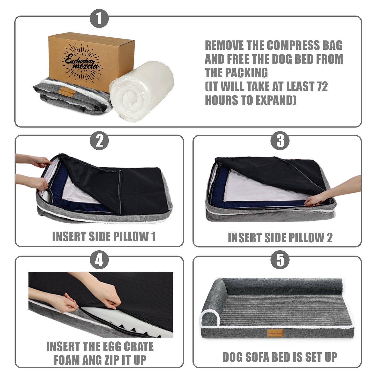 Exclusivo Mezcla Orthopedic Pet Bed for Extra Large Dogs, 56"X40" Waterproof L Shaped Sofa Dog Bed, Purple