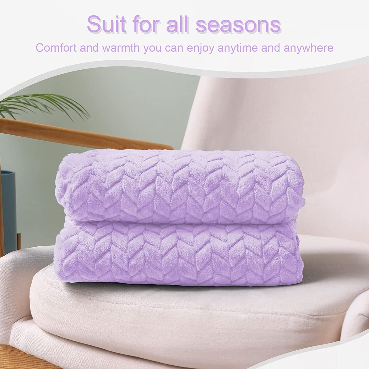 Exclusivo Mezcla Extra Large Flannel Fleece Throw Blanket, 50x70 Inches Leaves Pattern Soft Throw Blanket for Couch, Cozy, Warm, and Lightweight Blanket for Winter, Lilac Purple Blanket