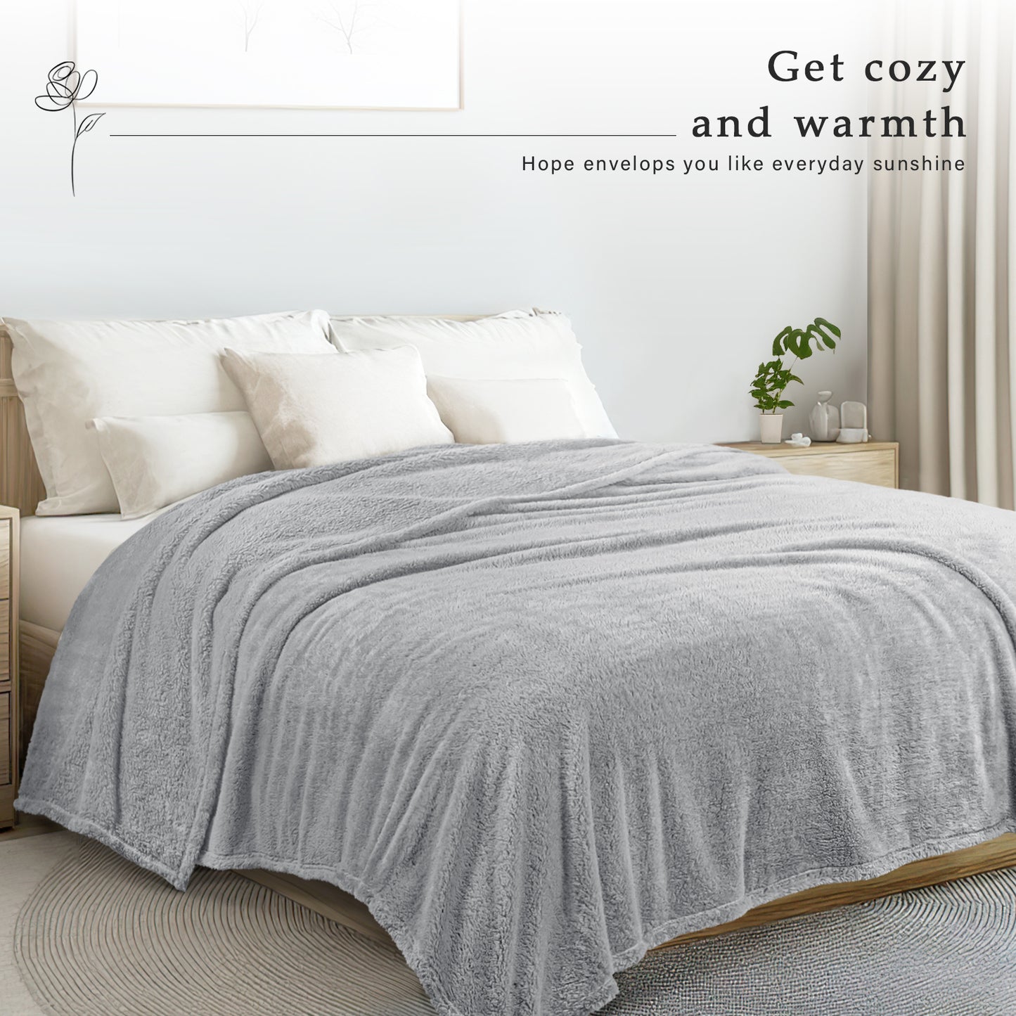 Exclusivo Mezcla King Size Flannel Fleece Blanket, Super Soft Velvet Plush Bed Blanket, Fuzzy Cozy Blankets for All Seasons, 90x104 Inches, Light Grey Blankett