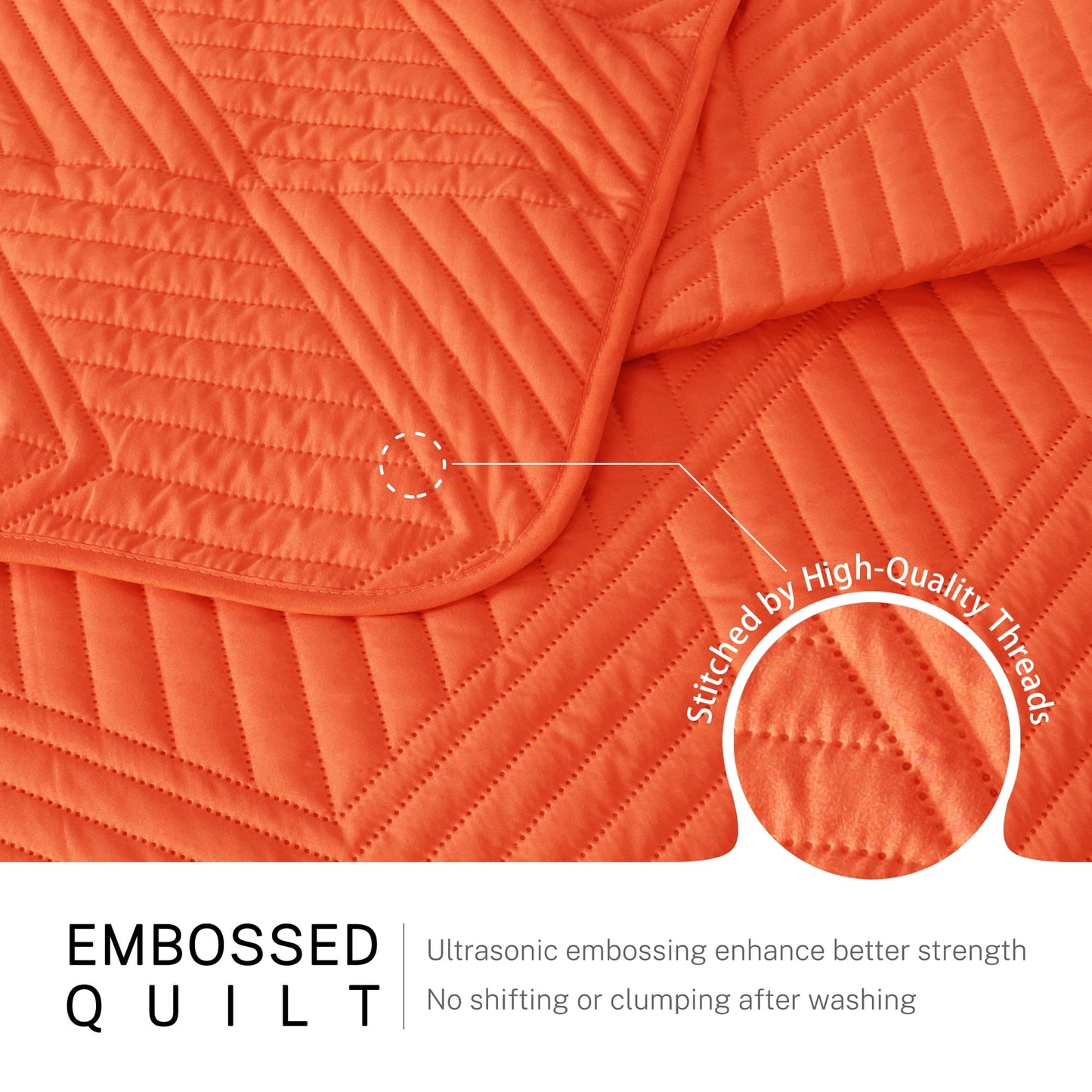 Exclusivo Mezcla Ultrasonic Full Queen Quilt Bedding Set, Lightweight Burnt Orange Bedspreads Soft Modern Geometric Coverlet Set for All Seasons (1 Quilt and 2 Pillow Shams)