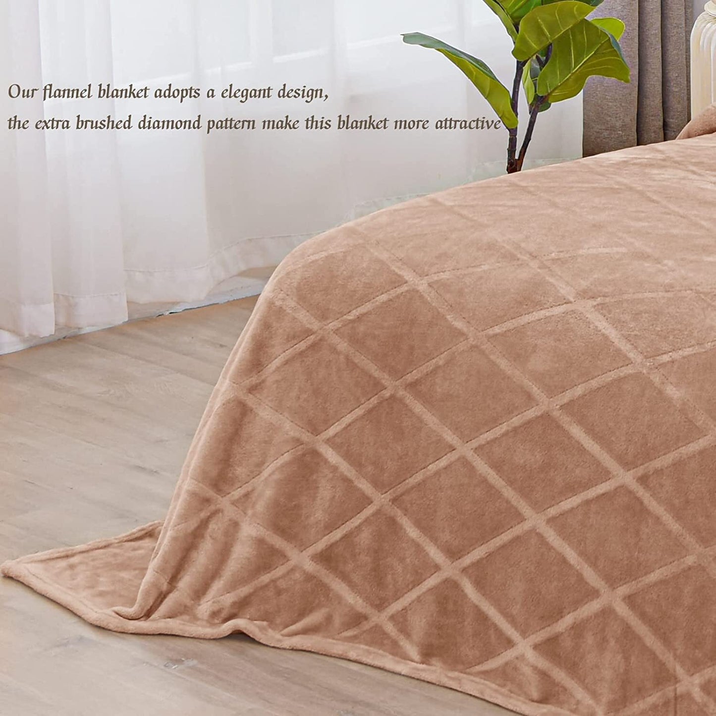 Exclusivo Mezcla King Size Flannel Fleece Blanket, 90x104 Inches Soft Diamond Geometry Pattern Velvet Plush Blanket for Bed, Cozy, Warm, Lightweight and Decorative Camel Blanket