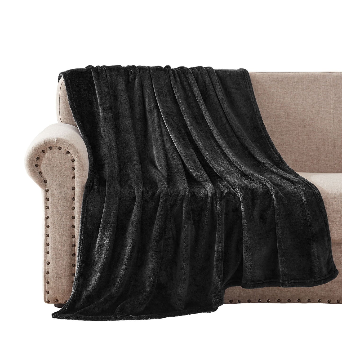Exclusivo Mezcla Large Flannel Fleece Velvet Plush Throw Blanket - 50" x 70" (Black)